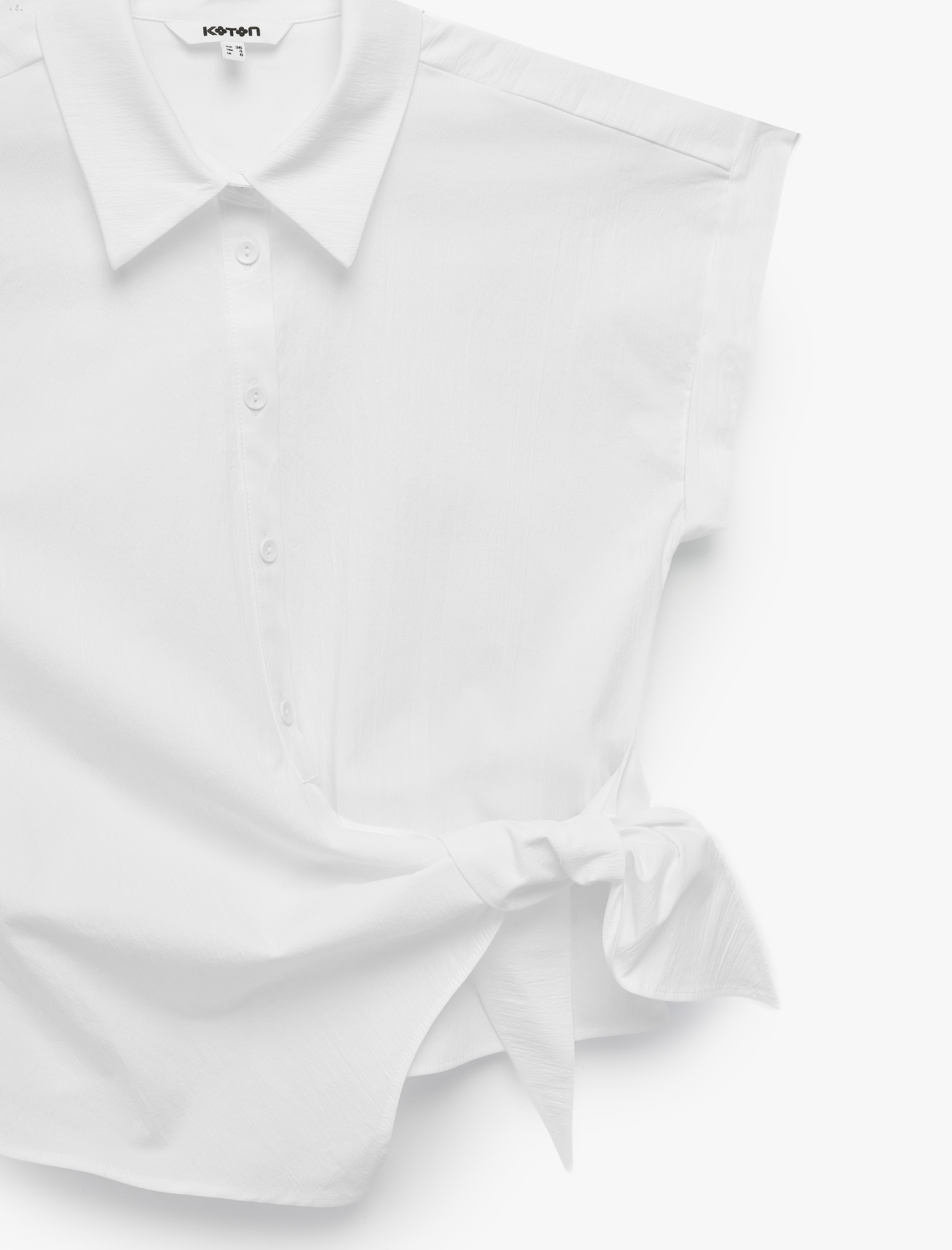   Asimetrik Bağlama Detaylı Slim Fit Kısa Kollu Poplin Gömlek