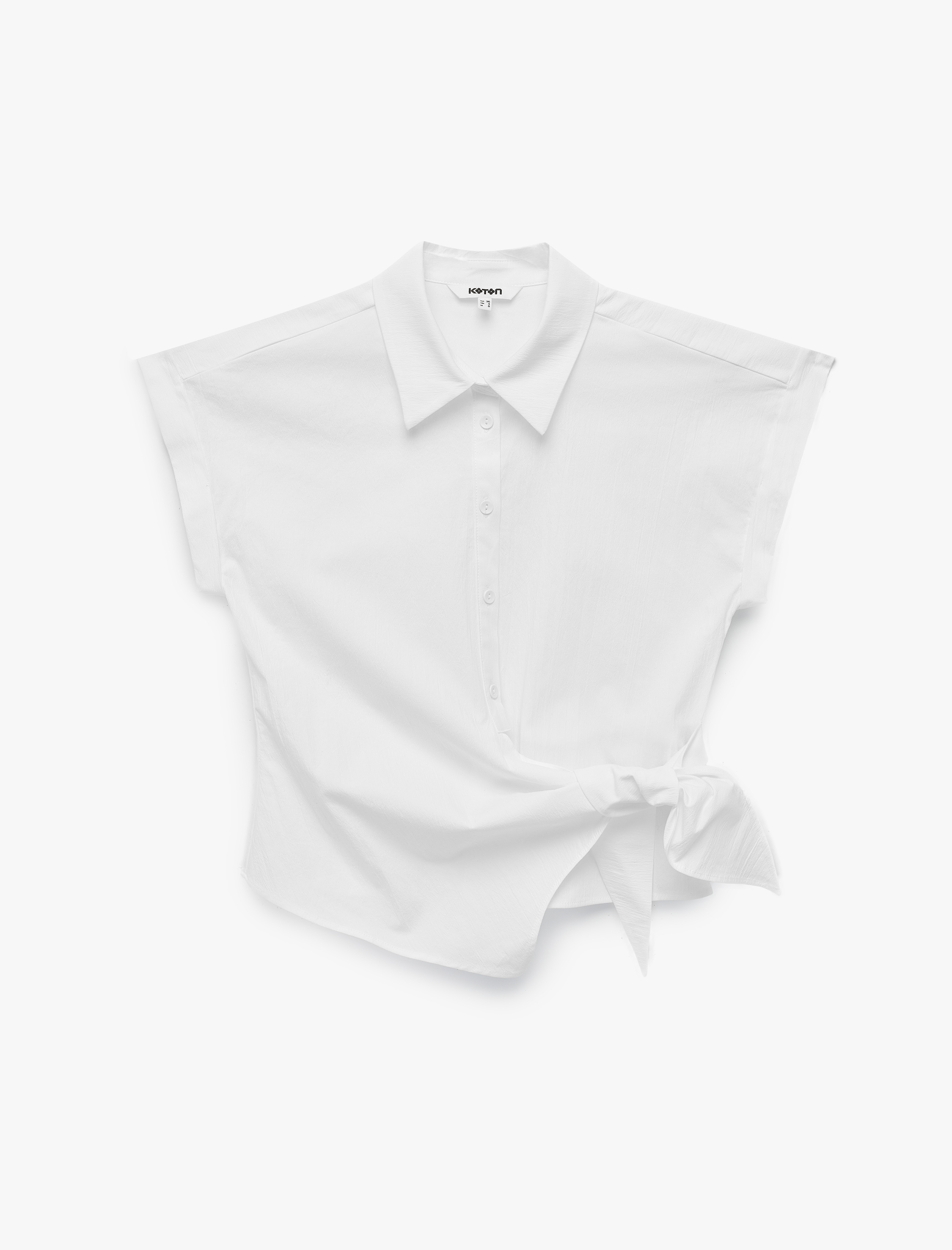   Asimetrik Bağlama Detaylı Slim Fit Kısa Kollu Poplin Gömlek
