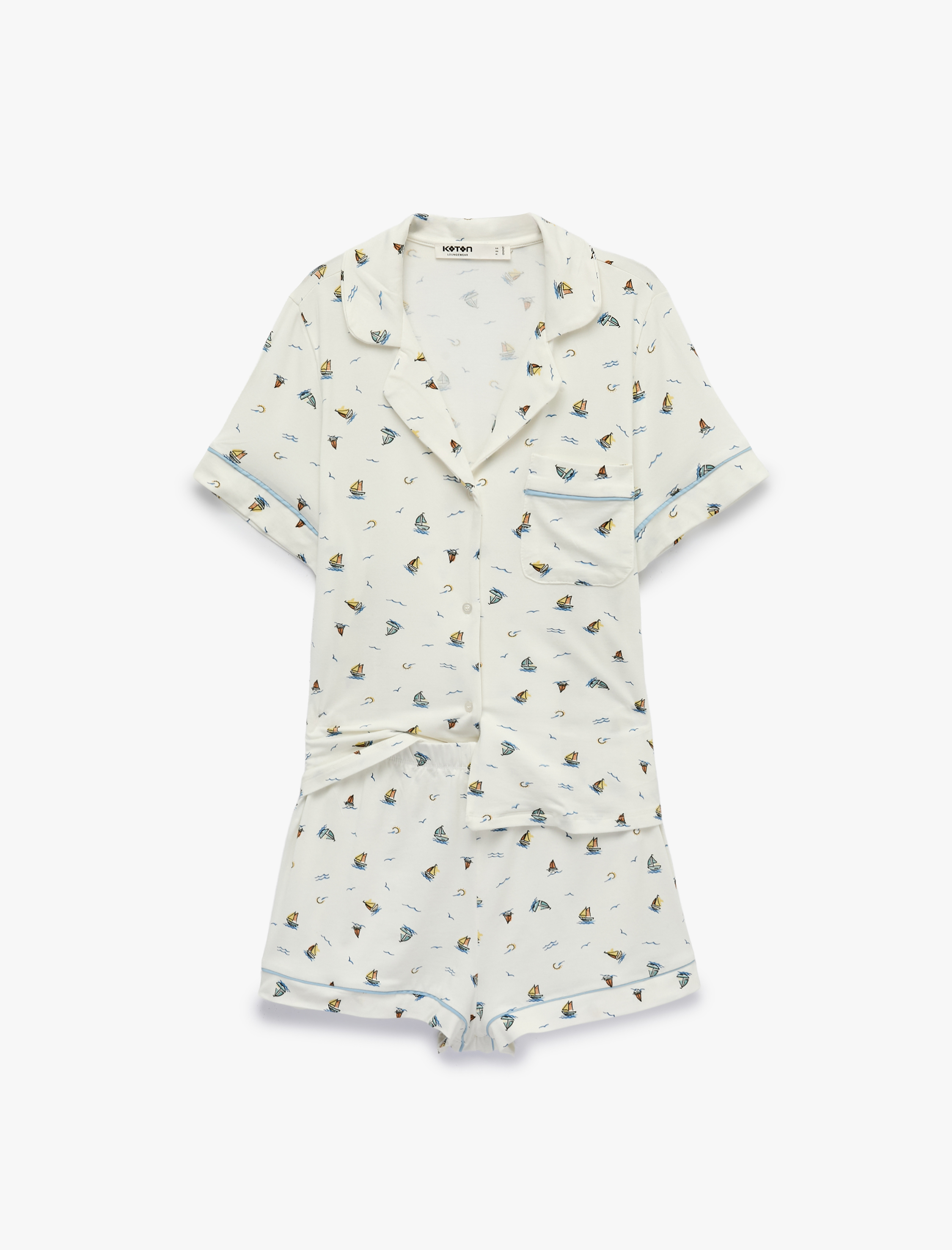   Modal Kumaş Rahat Kalıp Kısa Kollu Gömlek  Yaka Şortlu Pijama Takımı