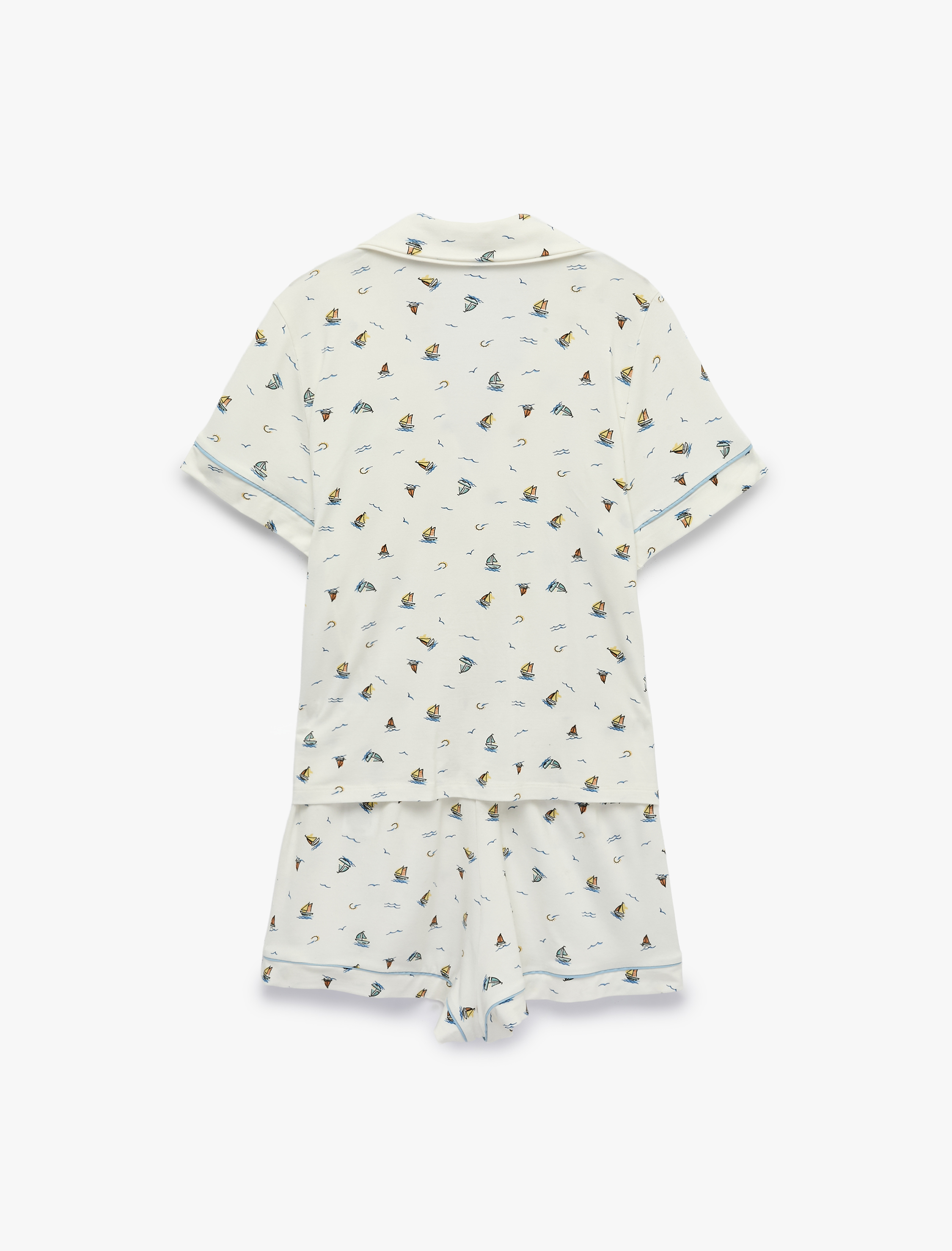   Modal Kumaş Rahat Kalıp Kısa Kollu Gömlek  Yaka Şortlu Pijama Takımı