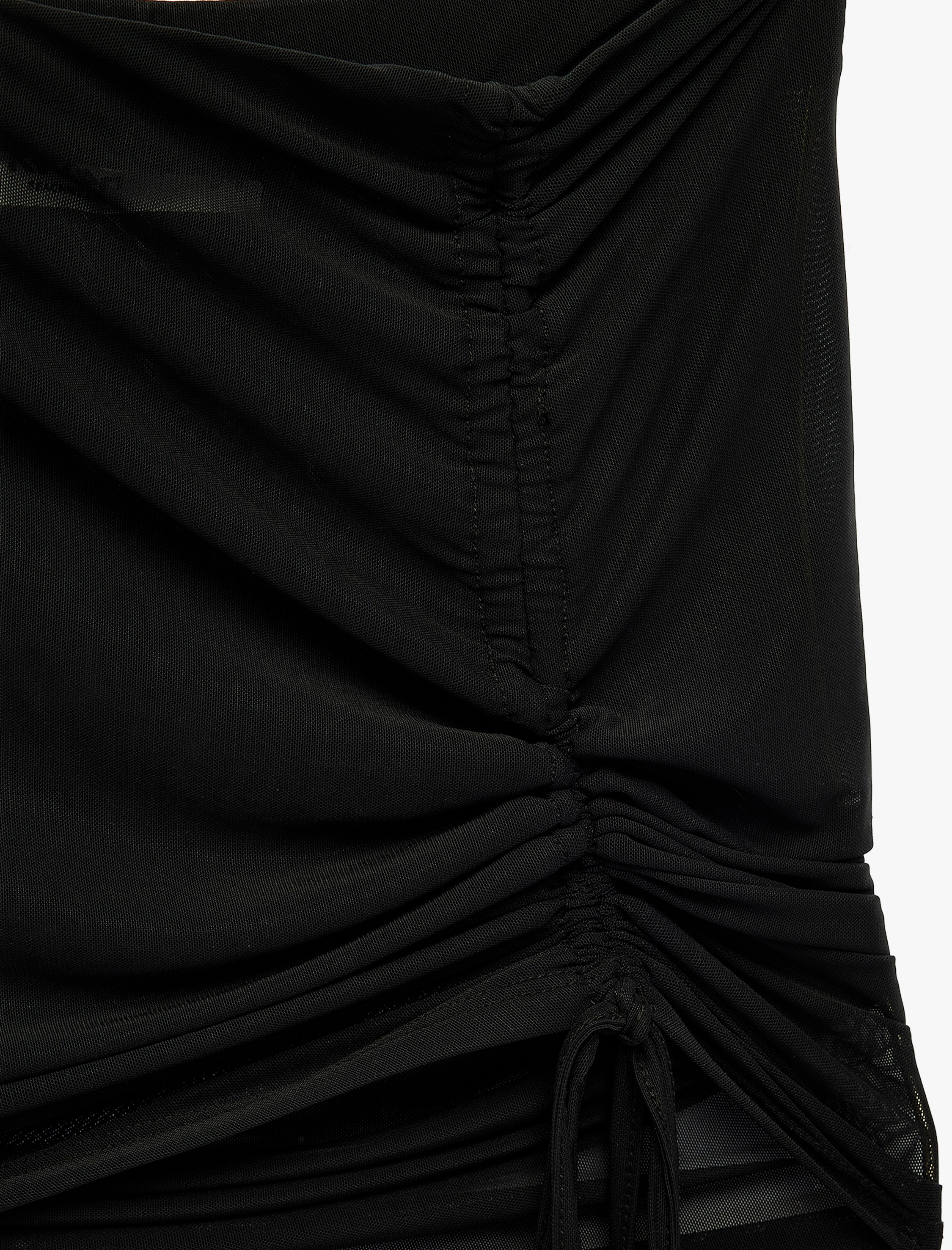   Slim Fit Büzgülü Tül Mini Pareo Plaj Eteği