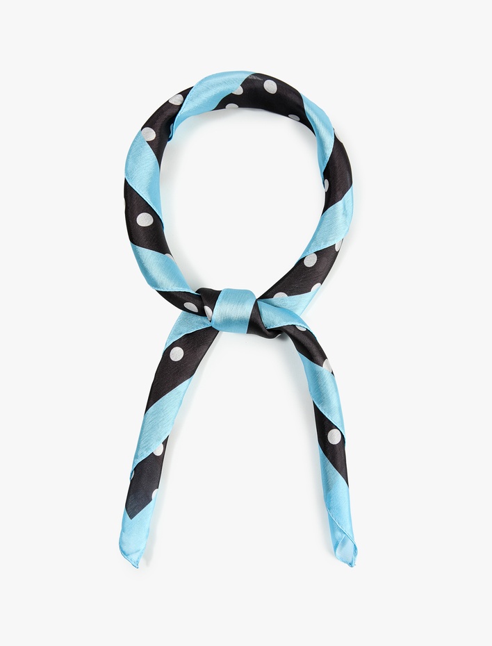 Kadın Puantiye Desenli Saten Kare Bandana Fular