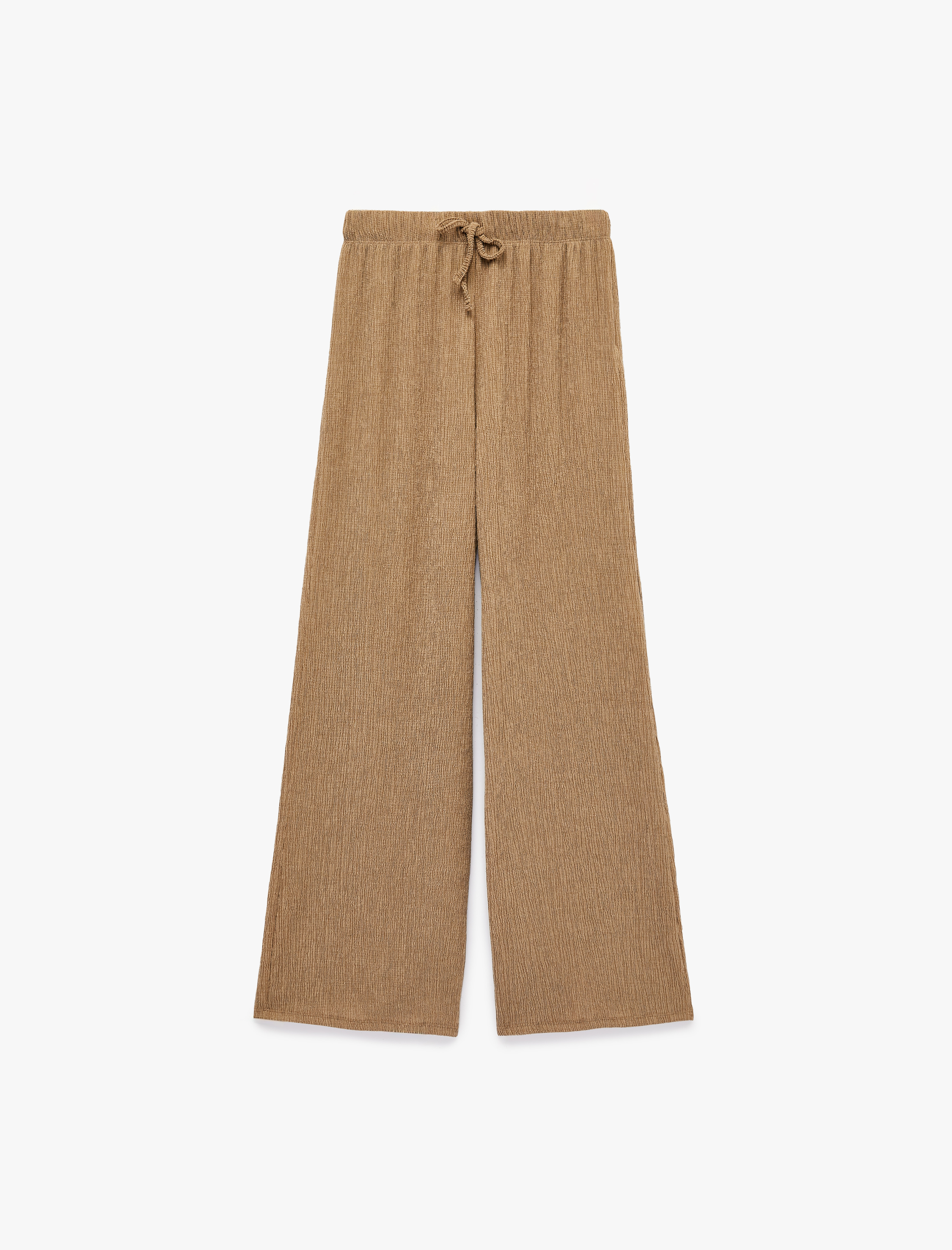   Bürümcük Kumaş Dokulu Beli Bağcıklı Bol Paça Pantolon