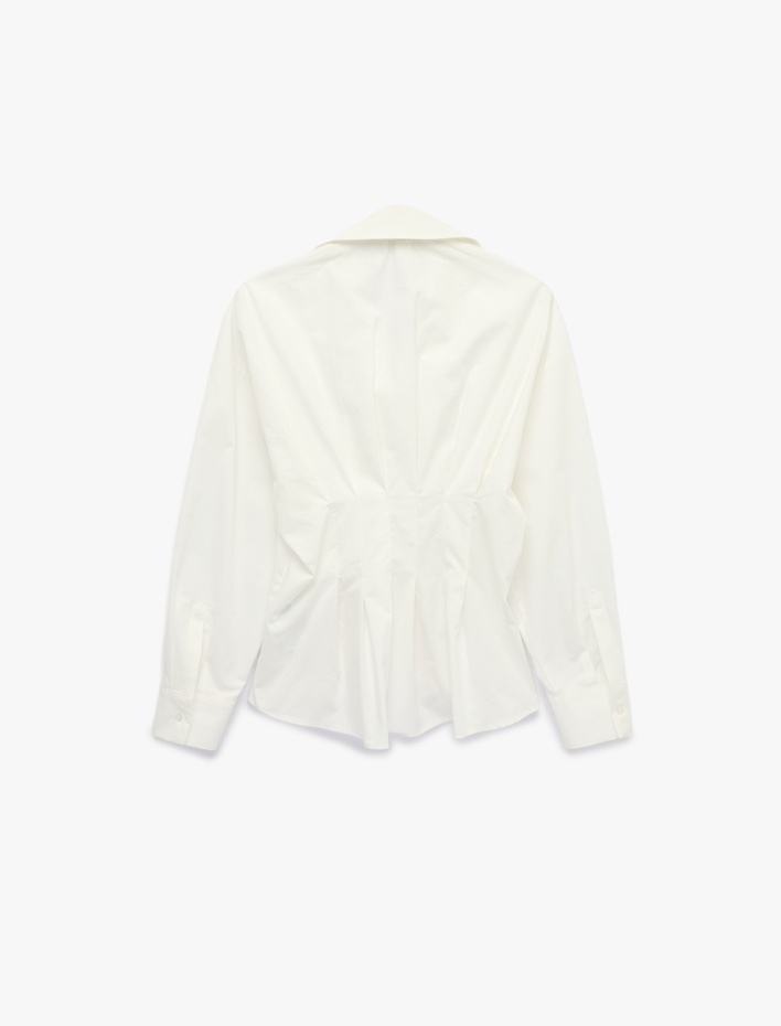  Pamuklu Slim Fit Klasik Yaka Uzun Kollu Pile Detaylı Poplin Gömlek