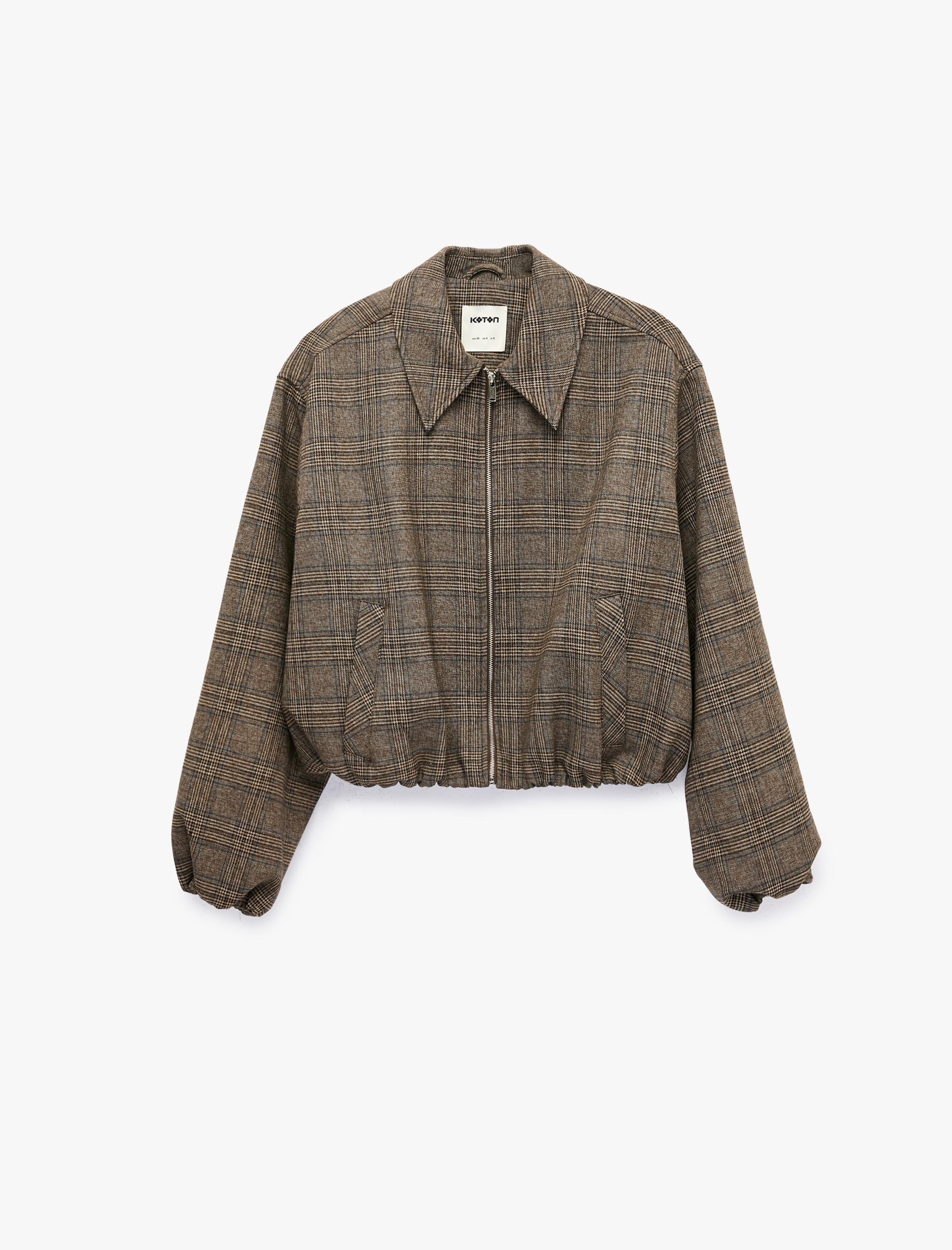   Fermuarlı Ekose Oversize Bomber Ceket