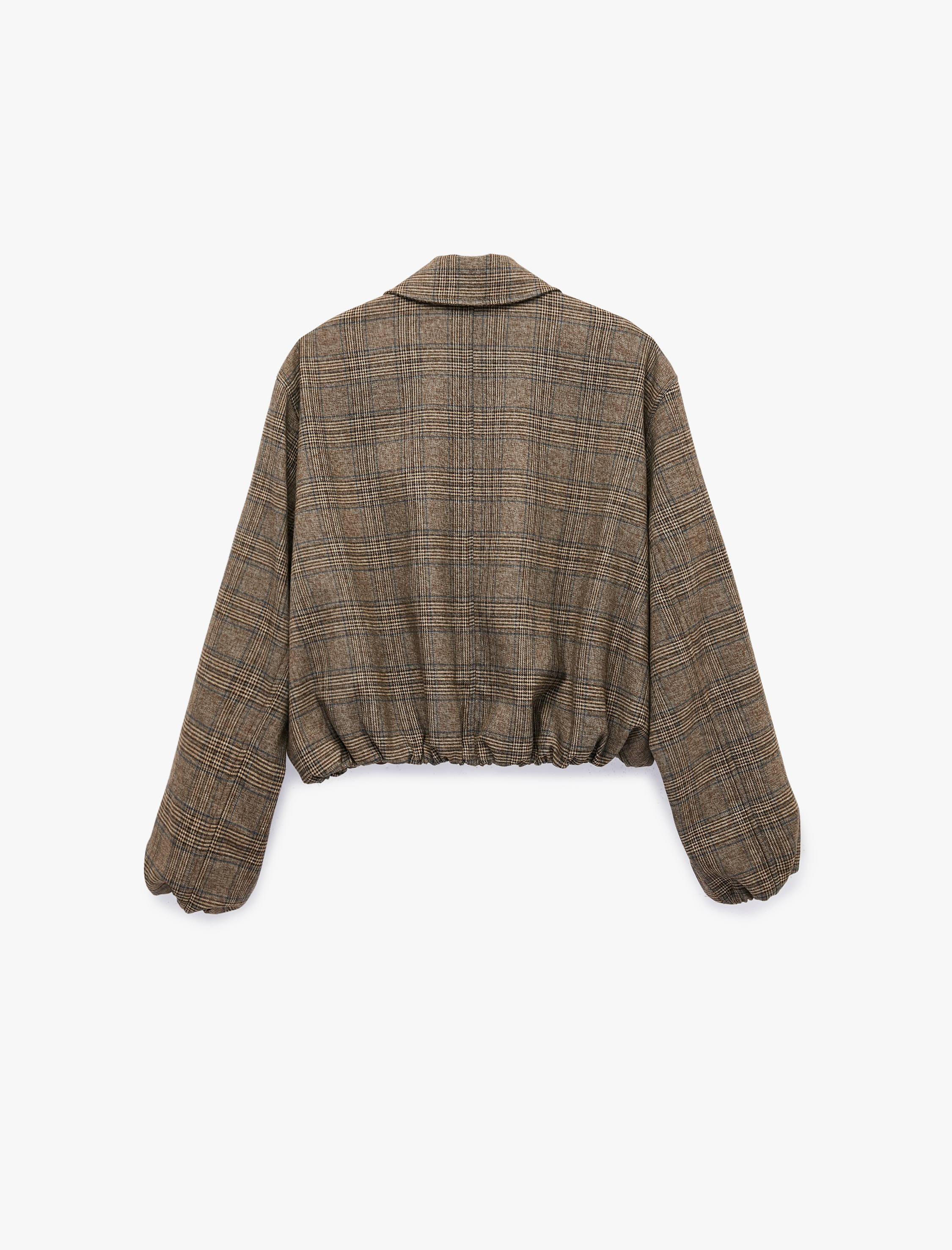   Fermuarlı Ekose Oversize Bomber Ceket