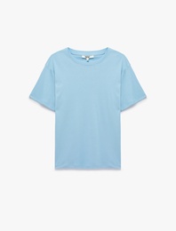 Pamuklu Kısa Kollu Bisiklet Yaka Oversize Basic Tişört