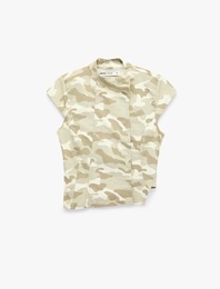Pamuklu Slim Fit Dik Yaka Asimetrik Kesim Kamuflaj Yelek