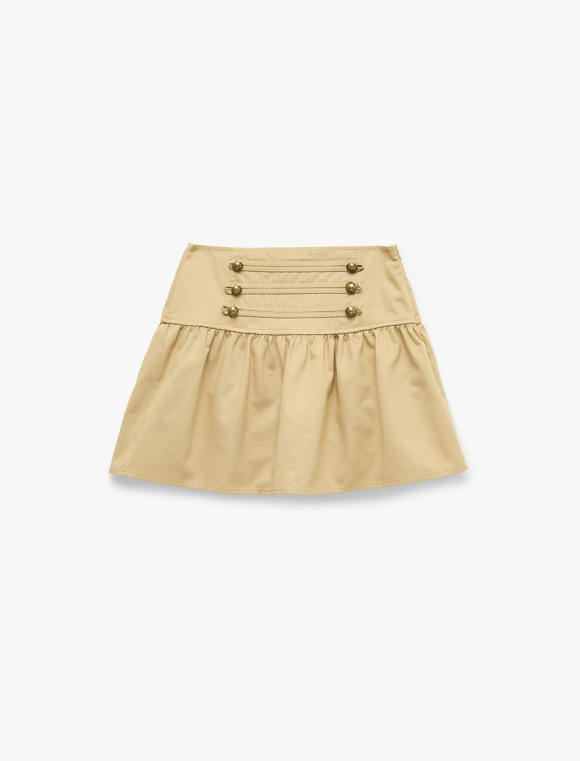   Slim Fit Pamuklu Napolyon Kapama Düğmeli Gabardin Mini Etek