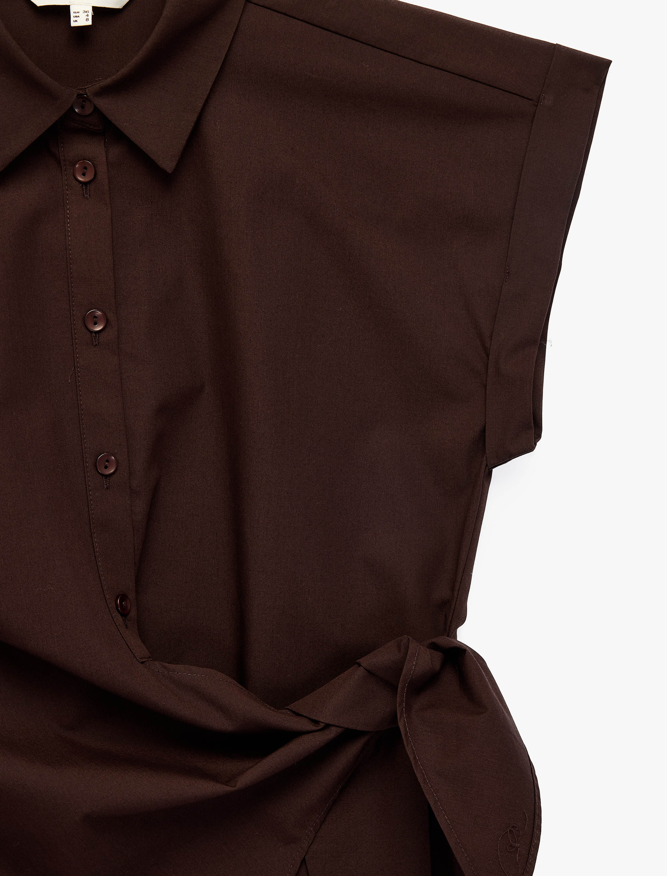   Slim Fit Kısa Kollu Pamuklu Asimetrik Bağlama Detaylı Poplin Gömlek