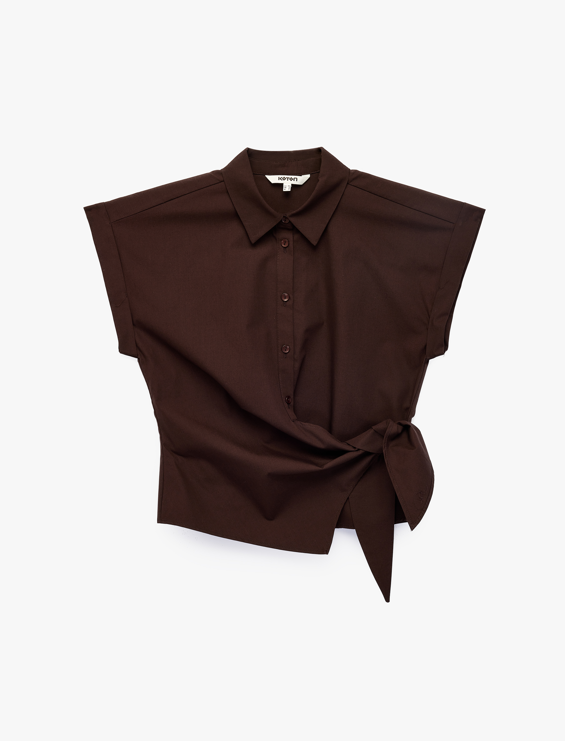   Slim Fit Kısa Kollu Pamuklu Asimetrik Bağlama Detaylı Poplin Gömlek