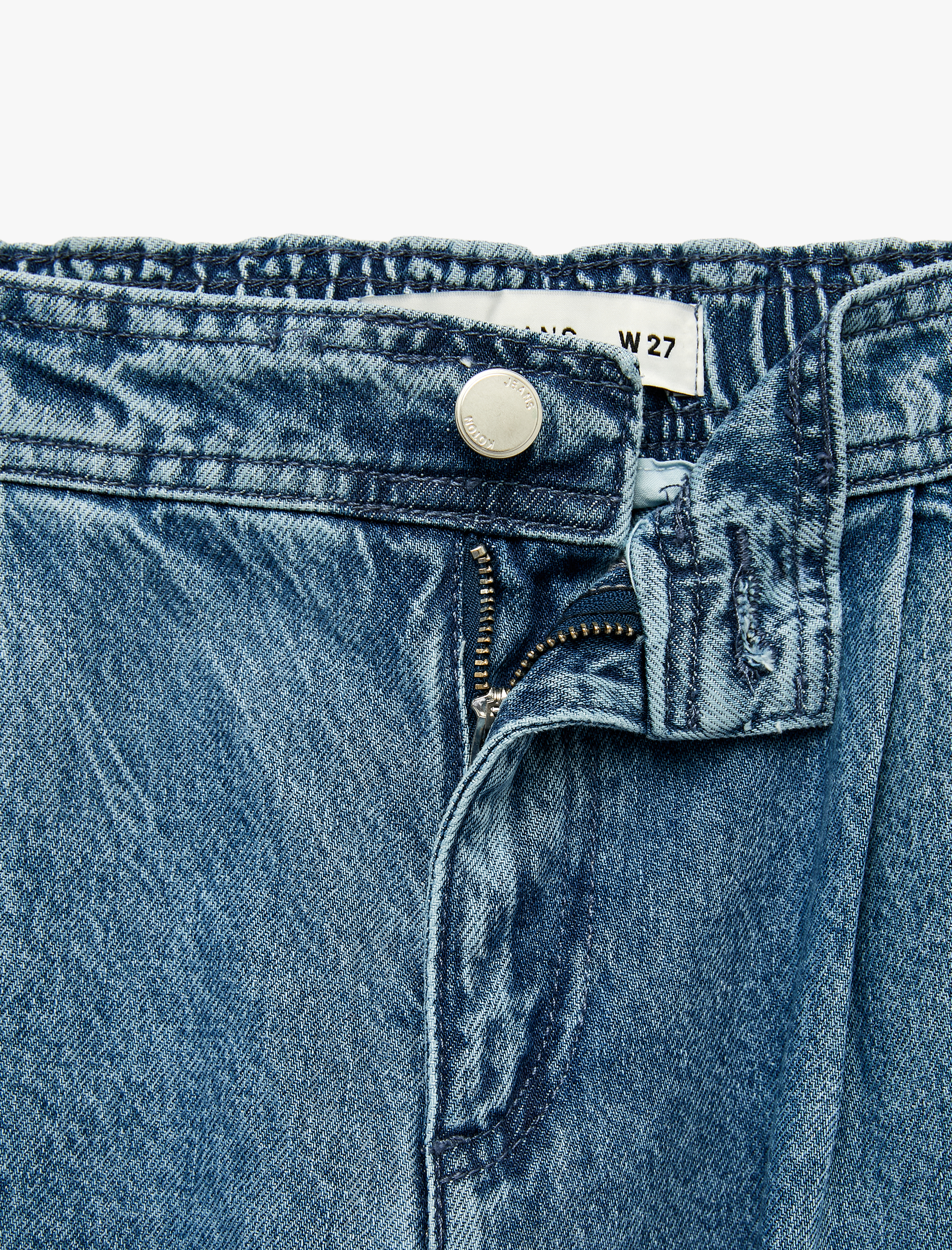   Pamuklu Bol Kalıp Pileli Düğme Detaylı Düşük Bel Denim Pantolon