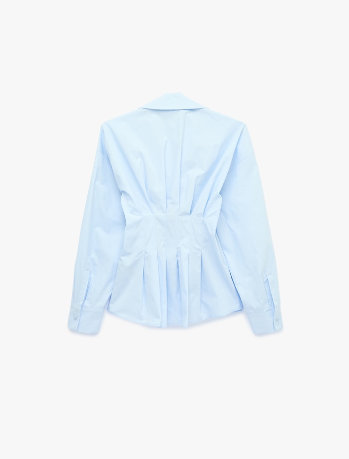  Pamuklu Slim Fit Klasik Yaka Uzun Kollu Pile Detaylı Poplin Gömlek