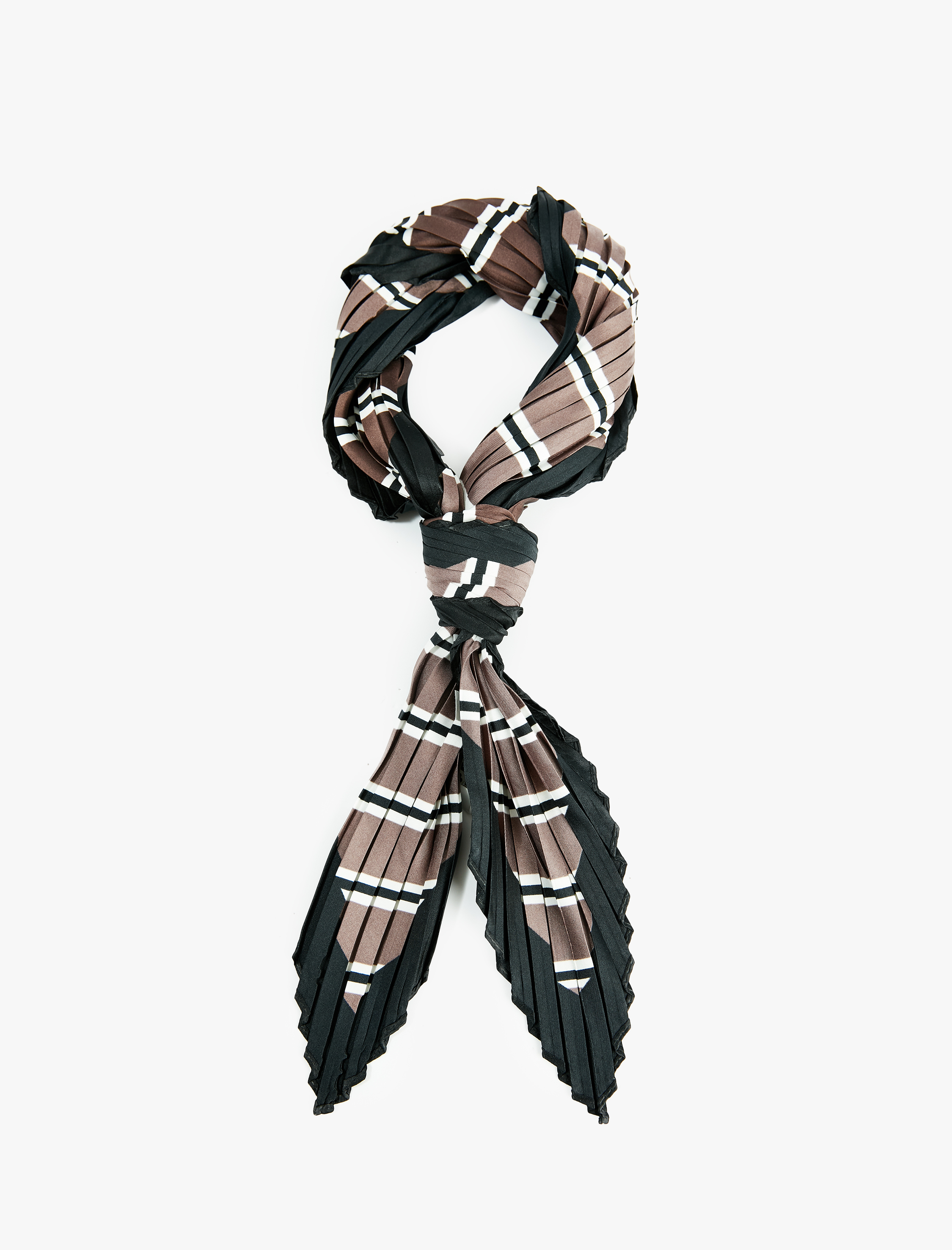  Kadın Çizgi Desenli Saten Kare Pileli Bandana Fular