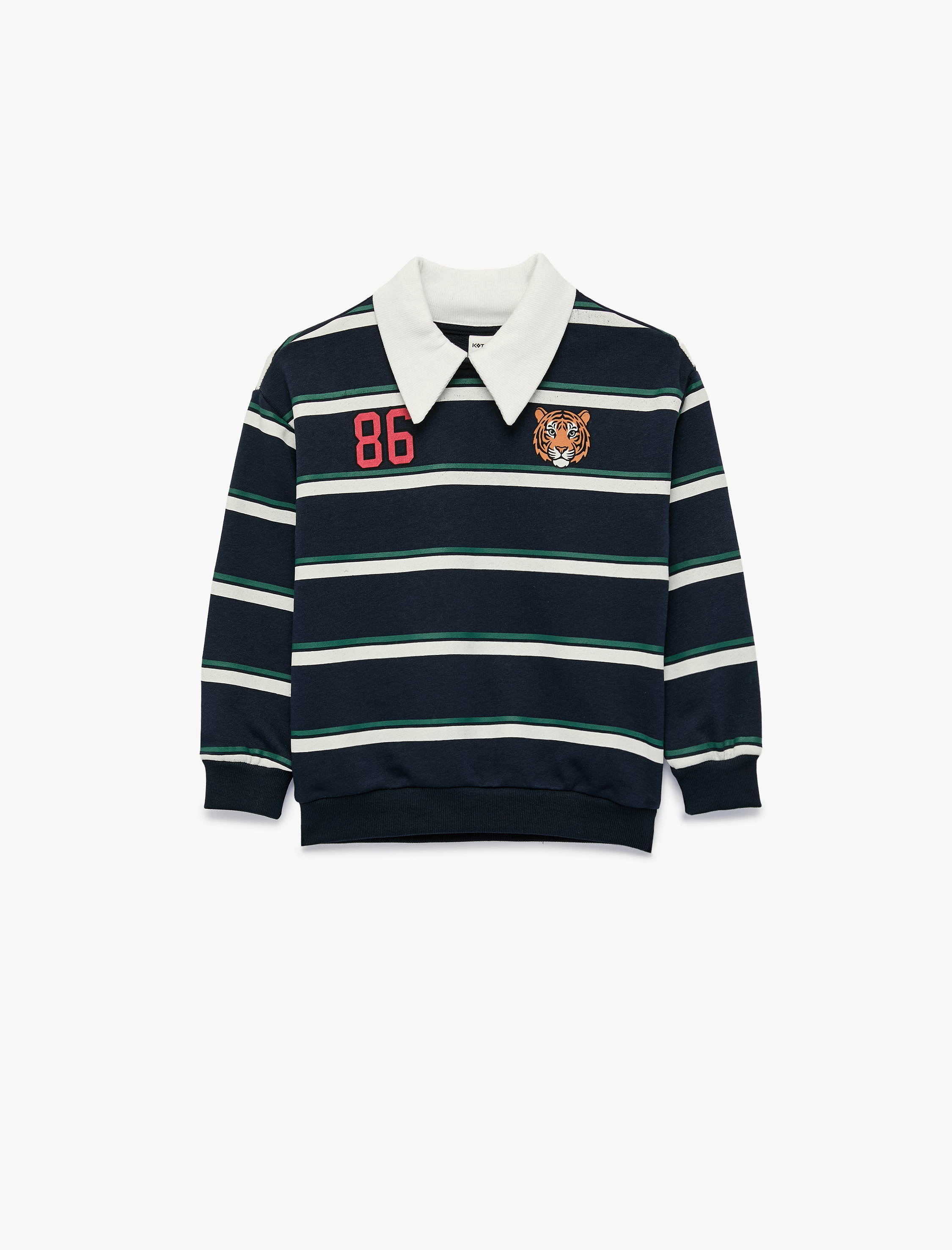  Erkek Bebek Kaplan Baskılı Uzun Kollu Çizgili Polo Yaka Sweatshirt