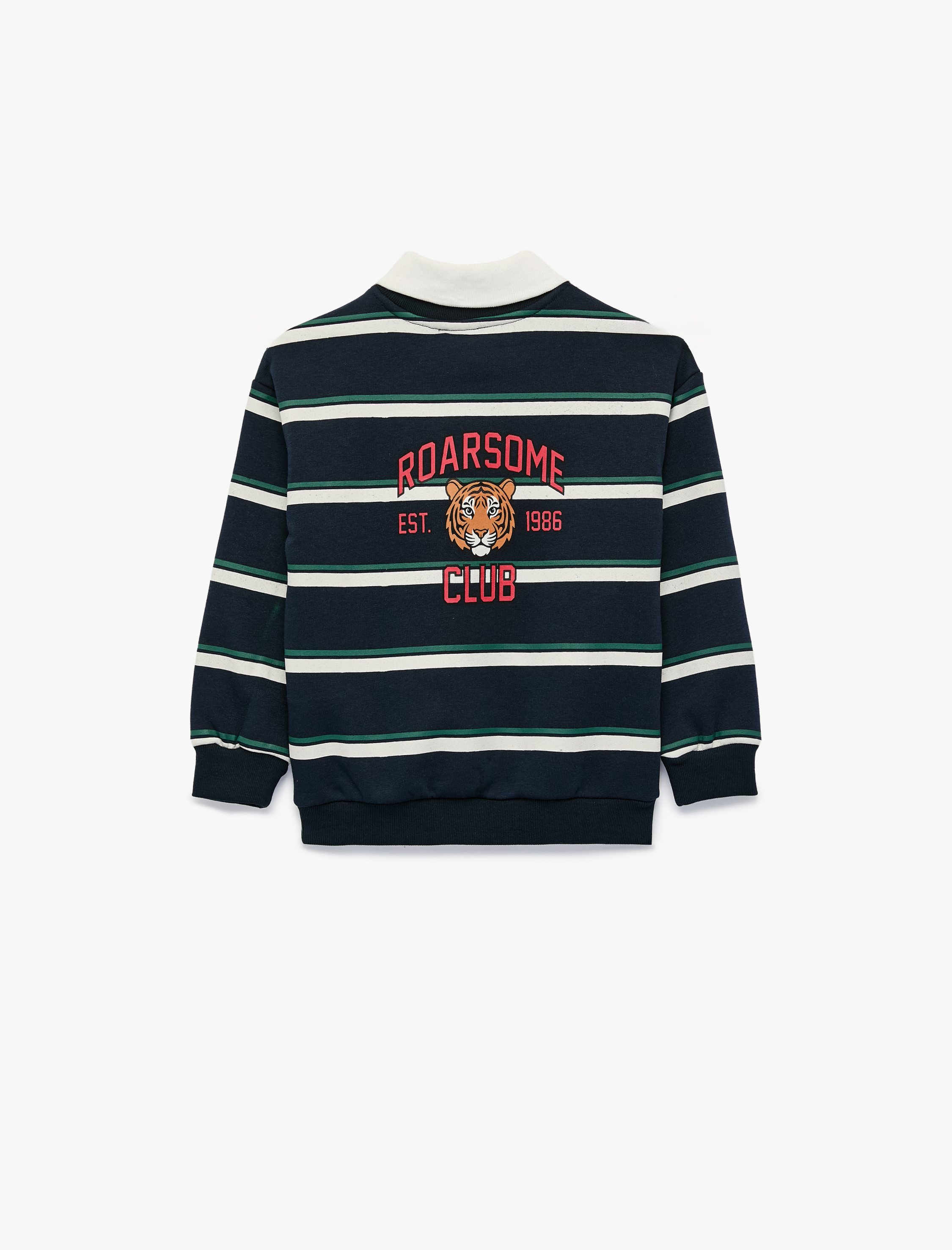  Erkek Bebek Kaplan Baskılı Uzun Kollu Çizgili Polo Yaka Sweatshirt