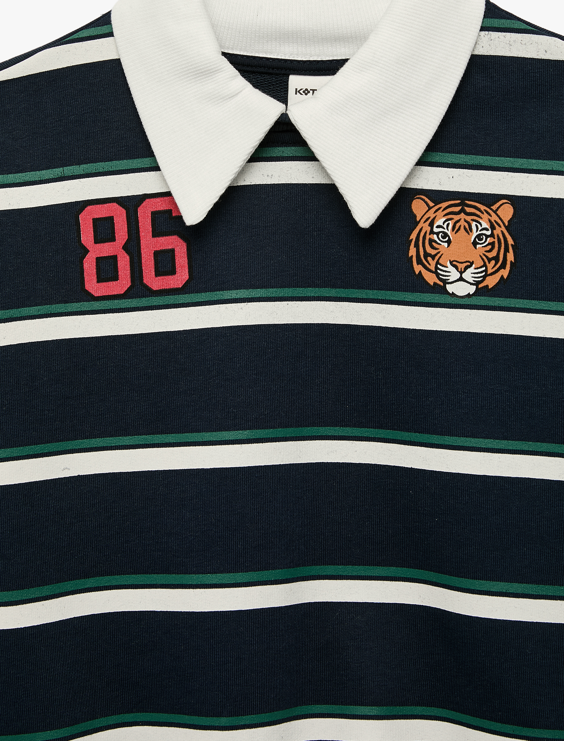  Erkek Bebek Kaplan Baskılı Uzun Kollu Çizgili Polo Yaka Sweatshirt