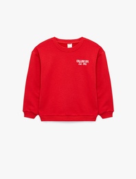 Pamuklu Uzun Kollu Bisiklet Yaka Baskılı Sweatshirt