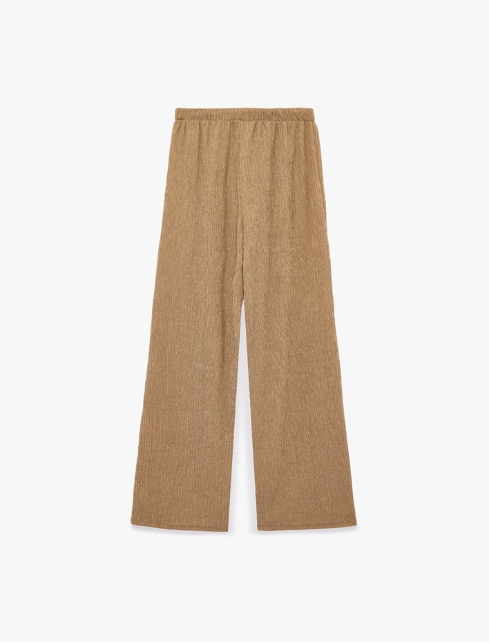  Bürümcük Kumaş Dokulu Beli Bağcıklı Bol Paça Pantolon