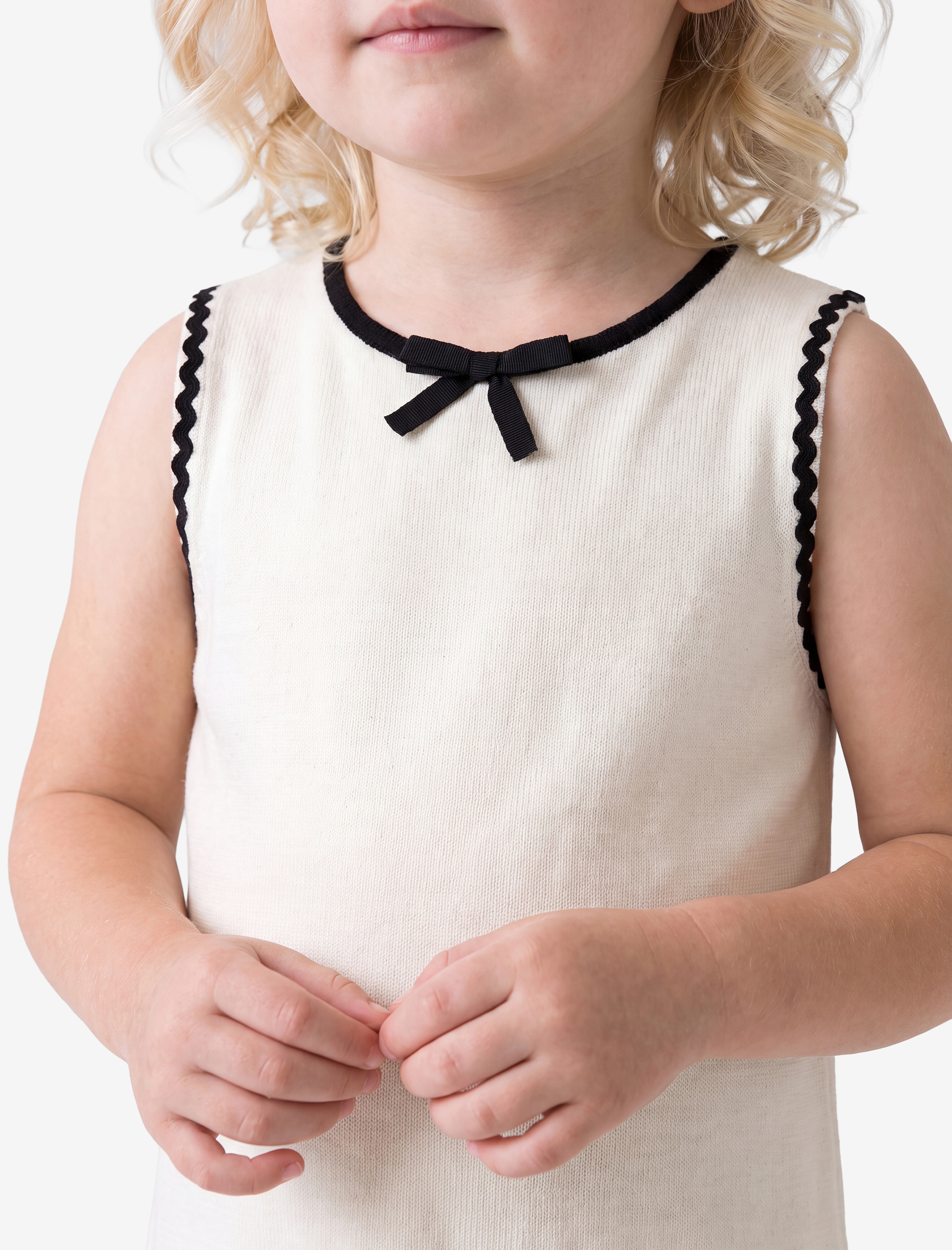  Kız Bebek Fiyonk Detaylı Kolsuz Bisiklet Yaka Triko Elbise
