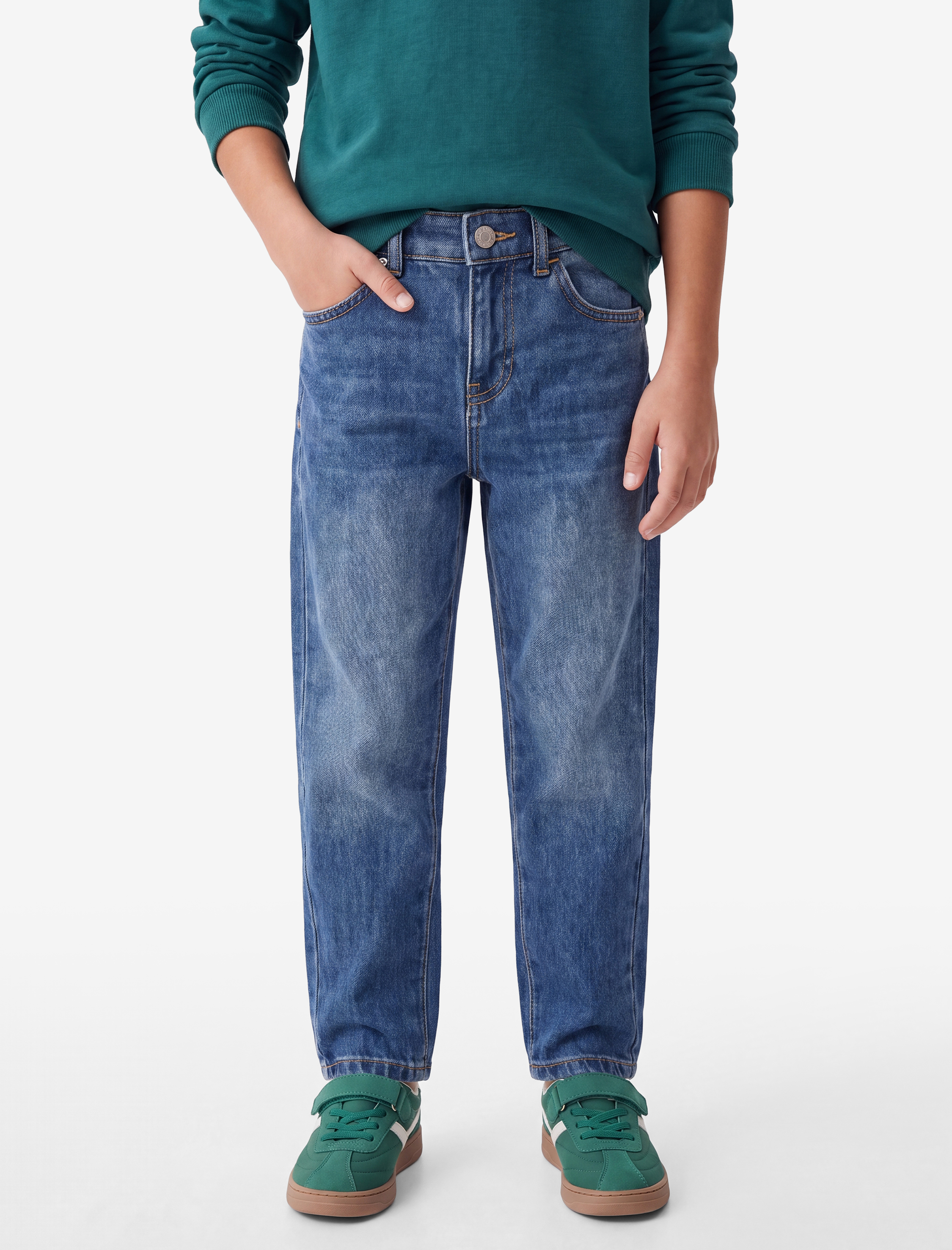  Erkek Çocuk Pamuklu Cep Detaylı Rahat Kesim Denim Pantolon