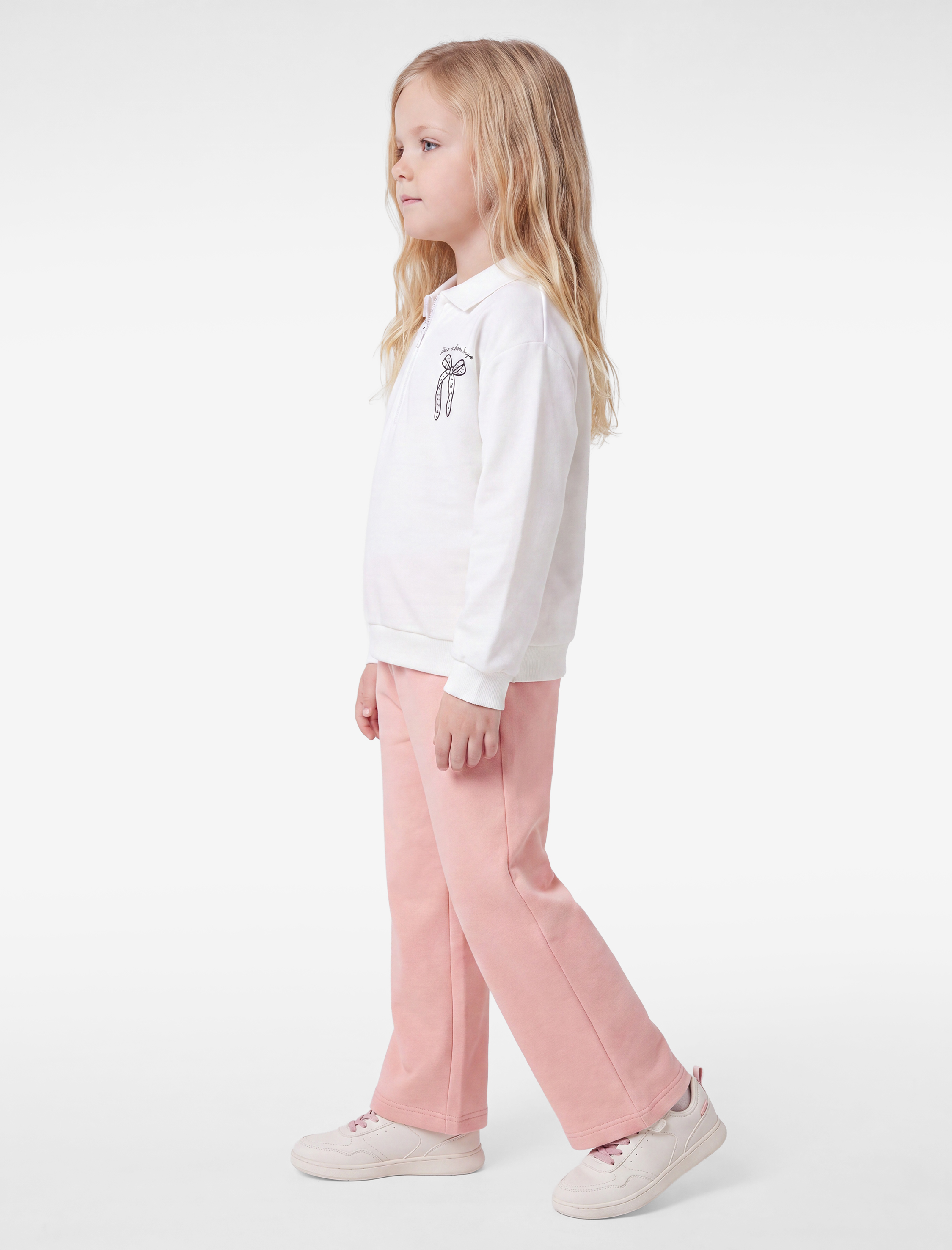  Kız Bebek Pamuklu Uzun Kollu Yarım Fermuarlı Polo Yaka Sweatshirt