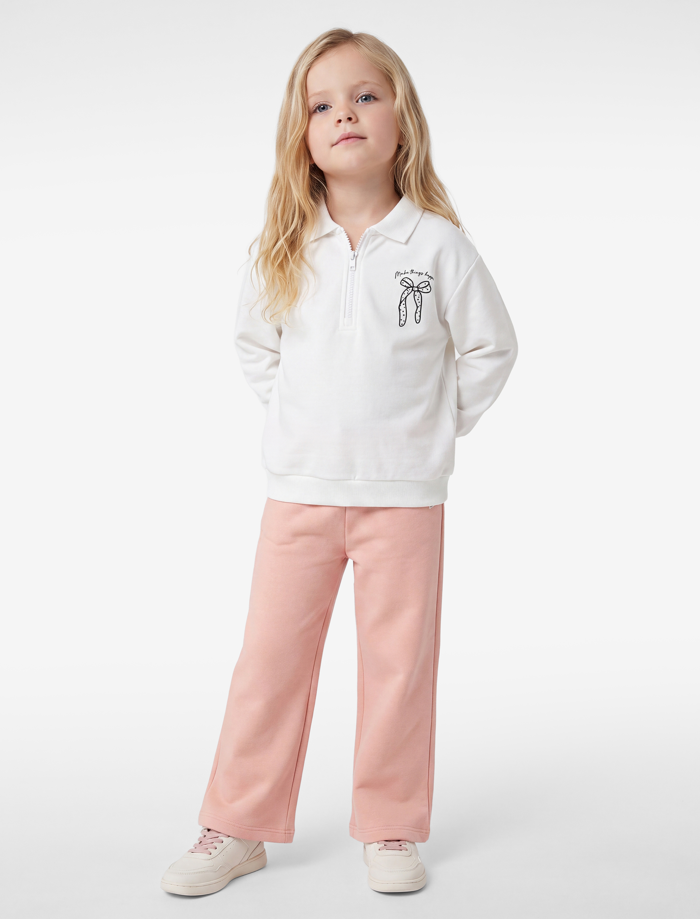  Kız Bebek Pamuklu Uzun Kollu Yarım Fermuarlı Polo Yaka Sweatshirt