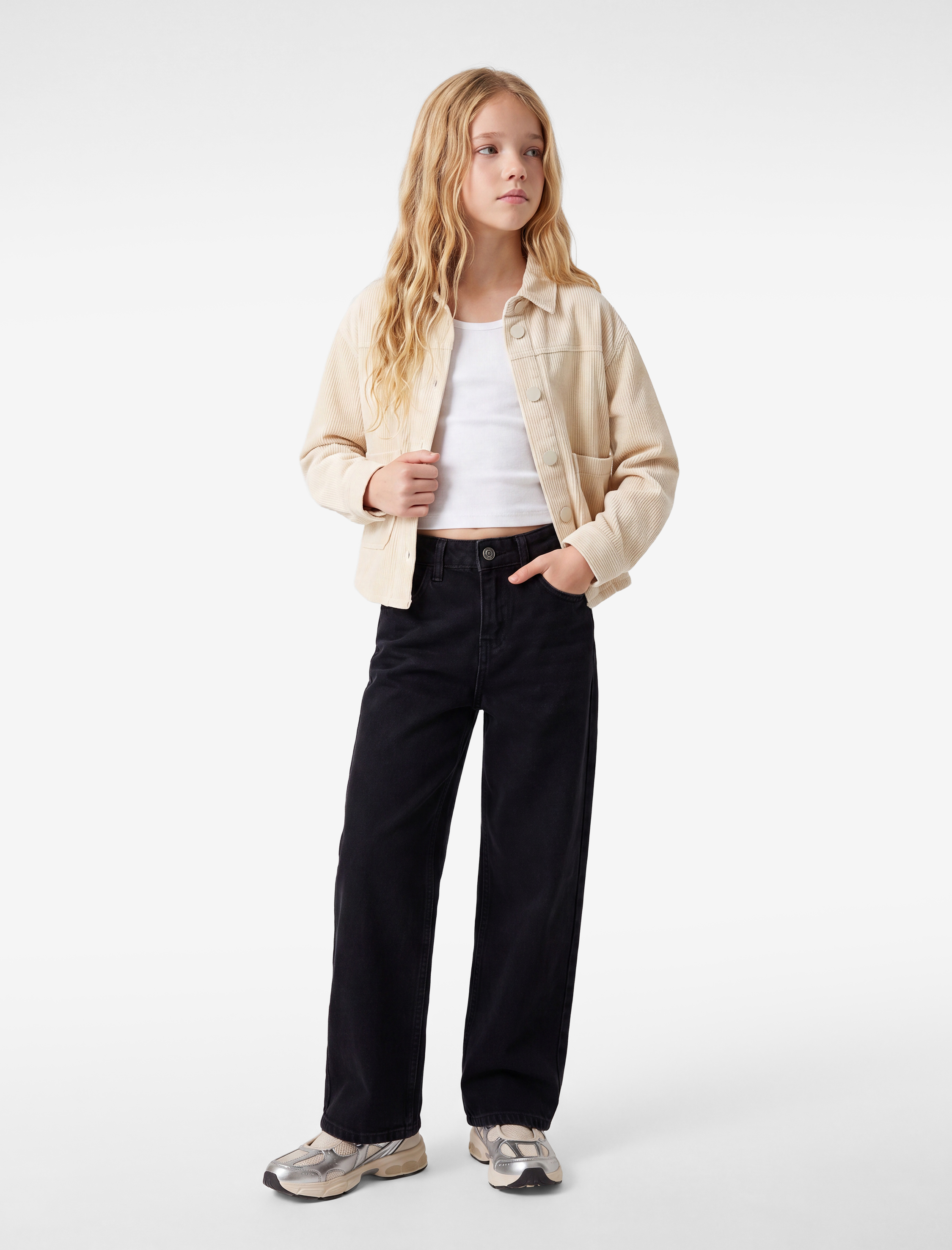  Kız Çocuk Pamuklu Loose Fit Geniş Paça Denim Pantolon