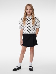 Balon Kollu Slim Fit Pamuklu Puantiyeli Crop Gömlek