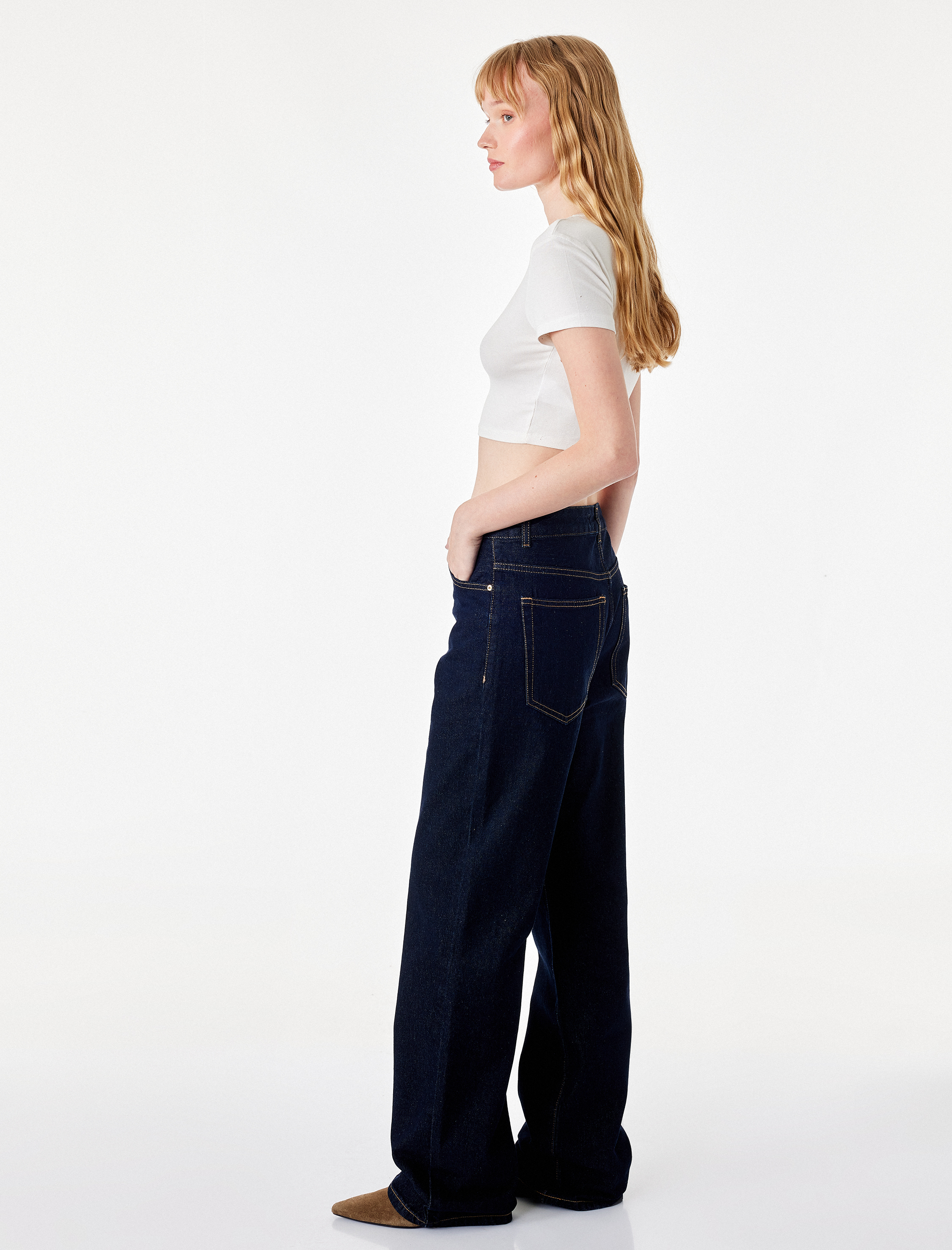   Yüksek Bel Düz Bol Paça Jean Pantolon - Straight Fit Jean