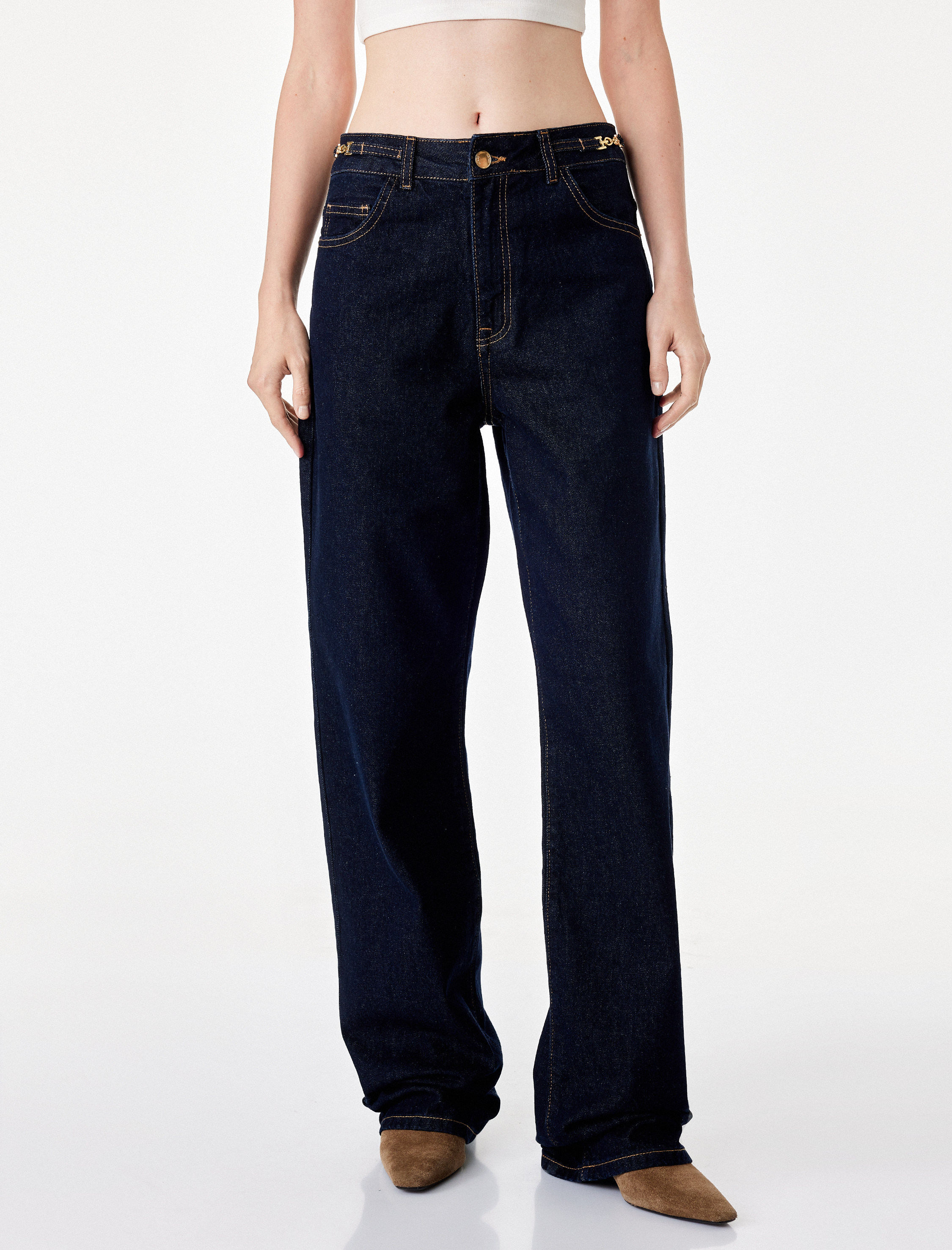   Yüksek Bel Düz Bol Paça Jean Pantolon - Straight Fit Jean