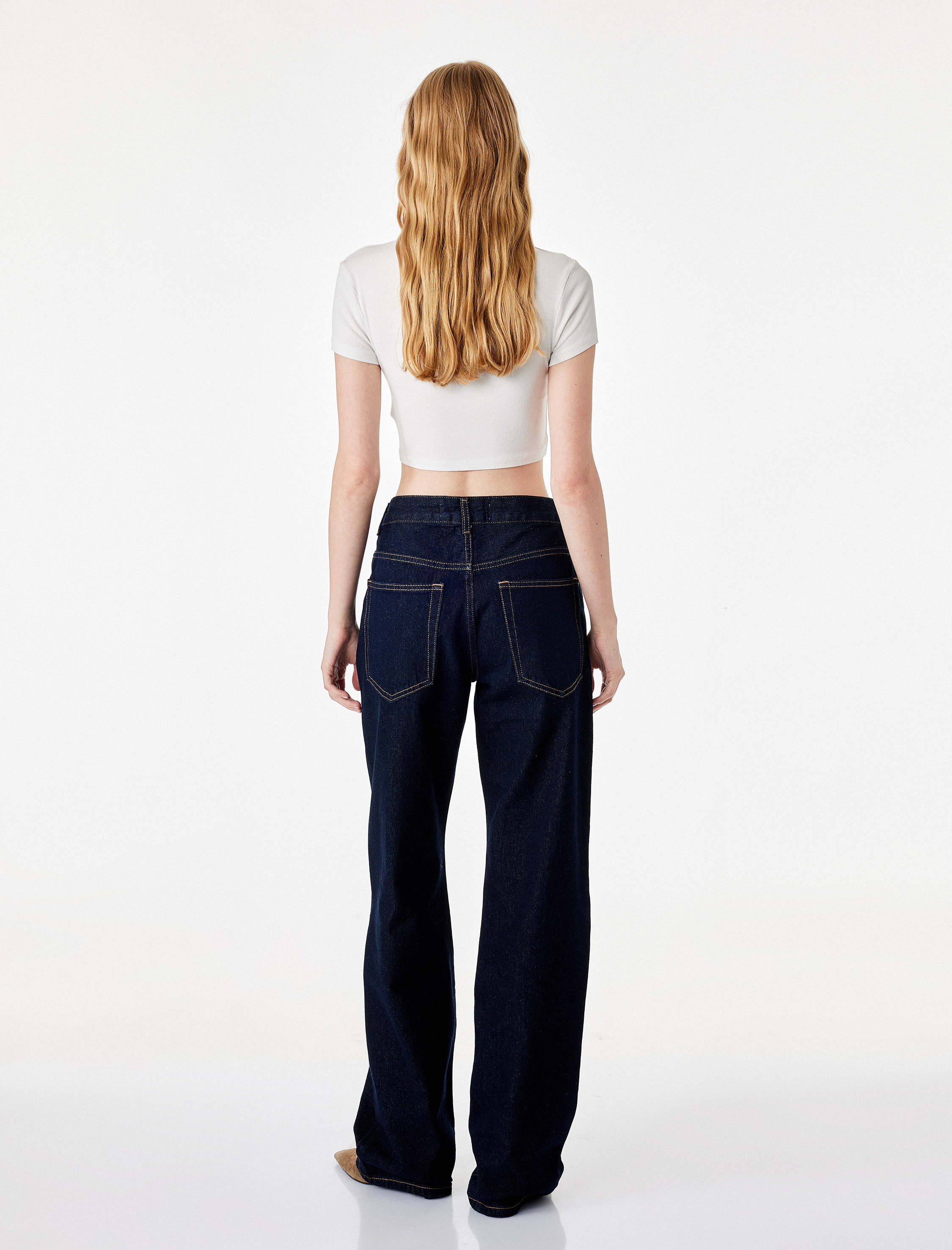   Yüksek Bel Düz Bol Paça Jean Pantolon - Straight Fit Jean