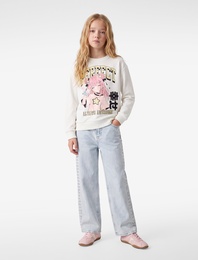 Pamuklu Uzun Kollu Bisiklet Yaka Anime Baskılı Sweatshirt