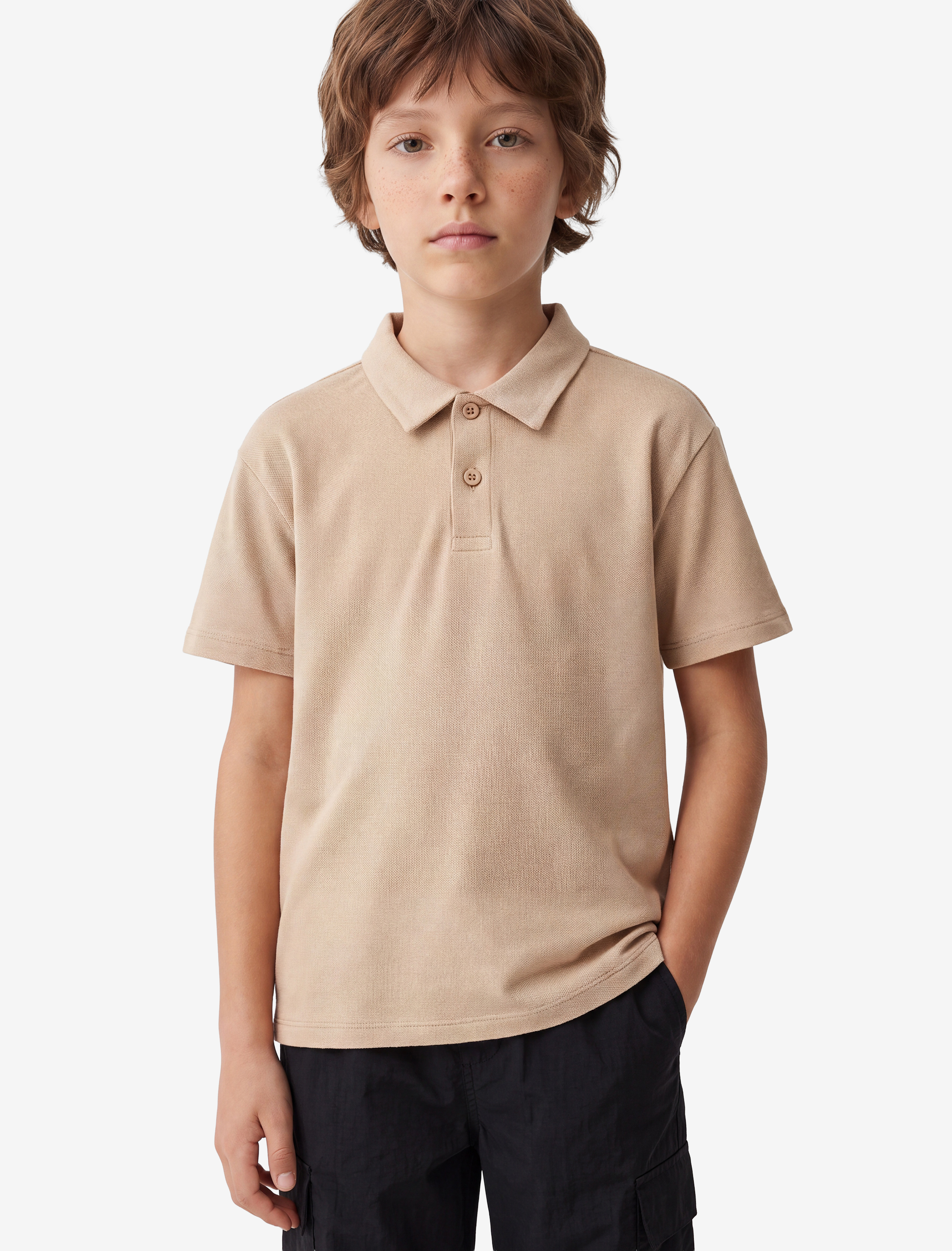  Erkek Çocuk Pamuklu Düğmeli Kısa Kollu Basic Polo Yaka Tişört