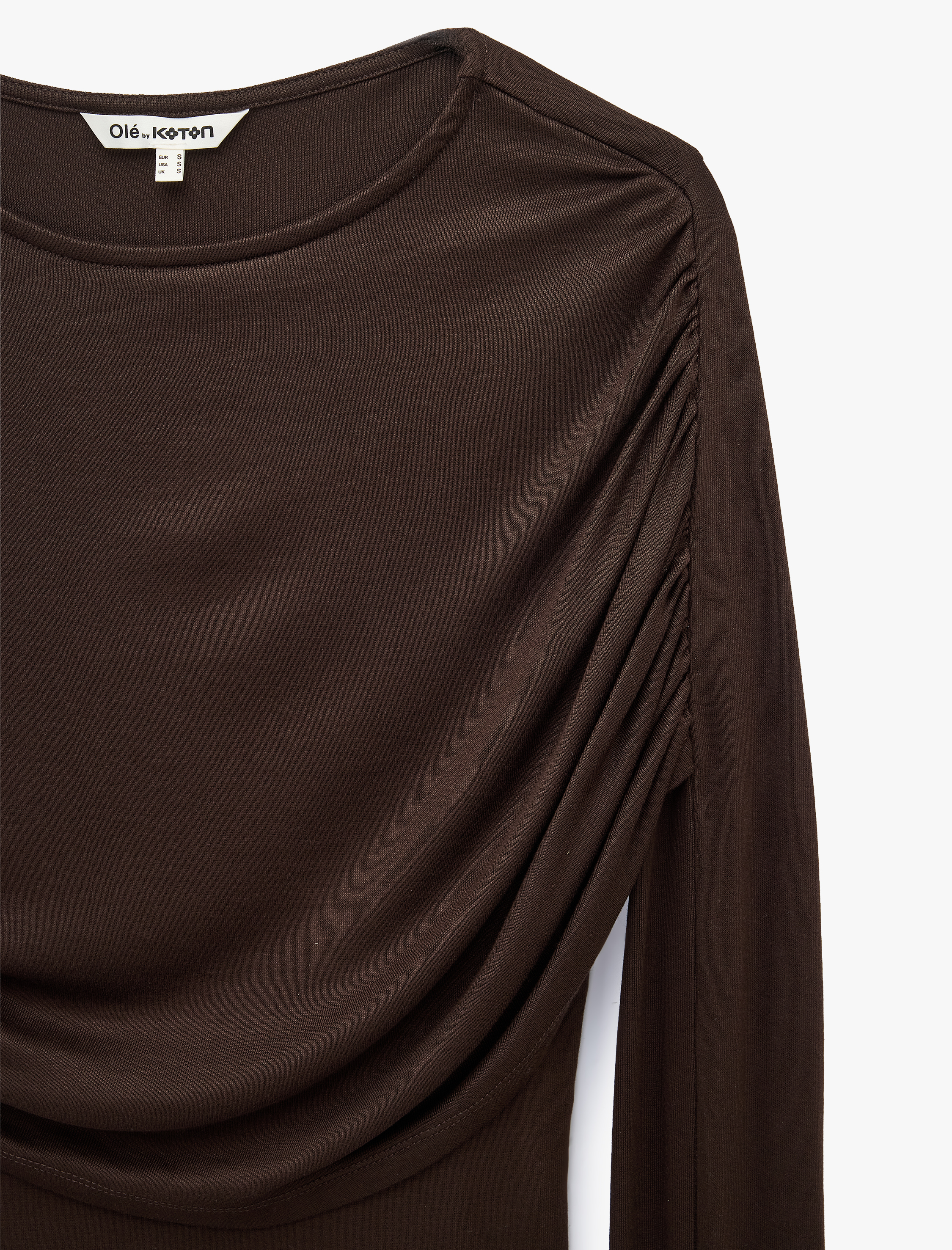   Uzun Kollu Slim Fit Drape Detaylı Tişört