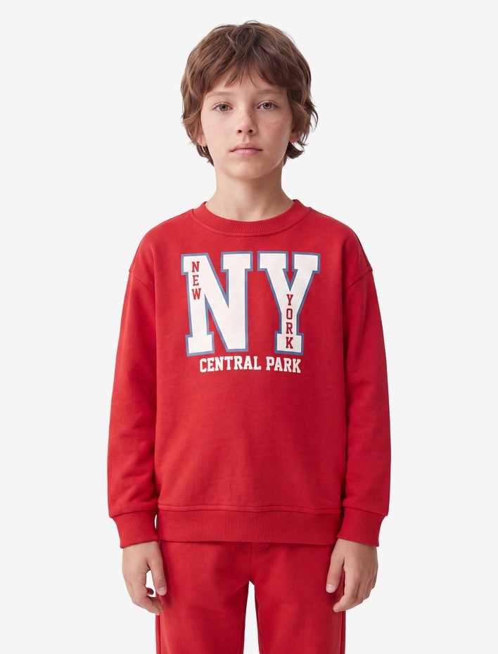 Erkek Çocuk Uzun Kollu Bisiklet Yaka Baskılı Oversize Sweatshirt