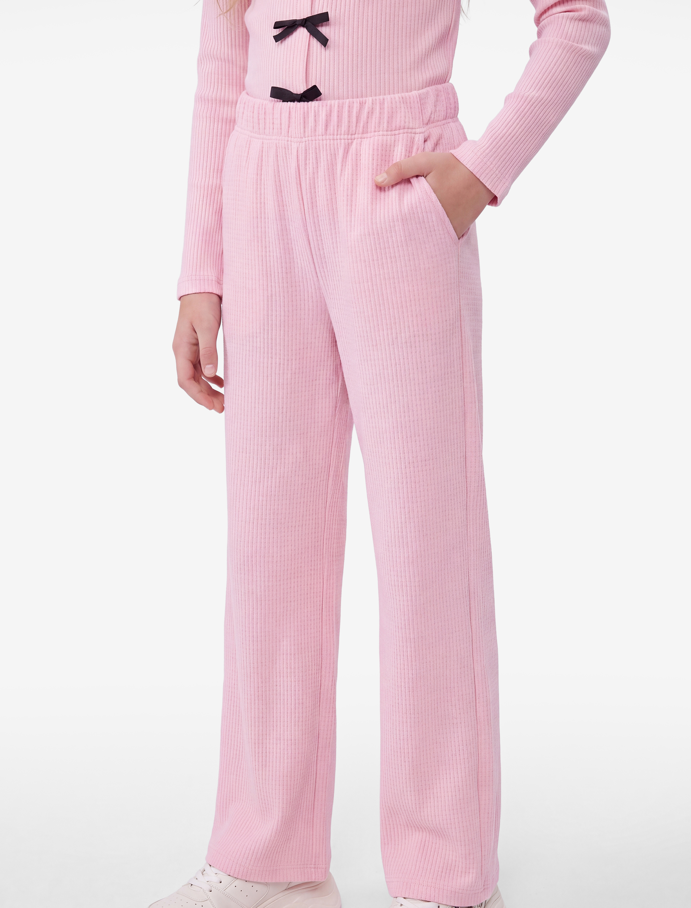  Kız Çocuk Beli Lastikli Bürümcük Kumaş Basic Pantolon