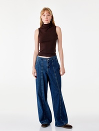 Modal Kumaş Slim Fit Kolsuz Dik Yaka Bluz