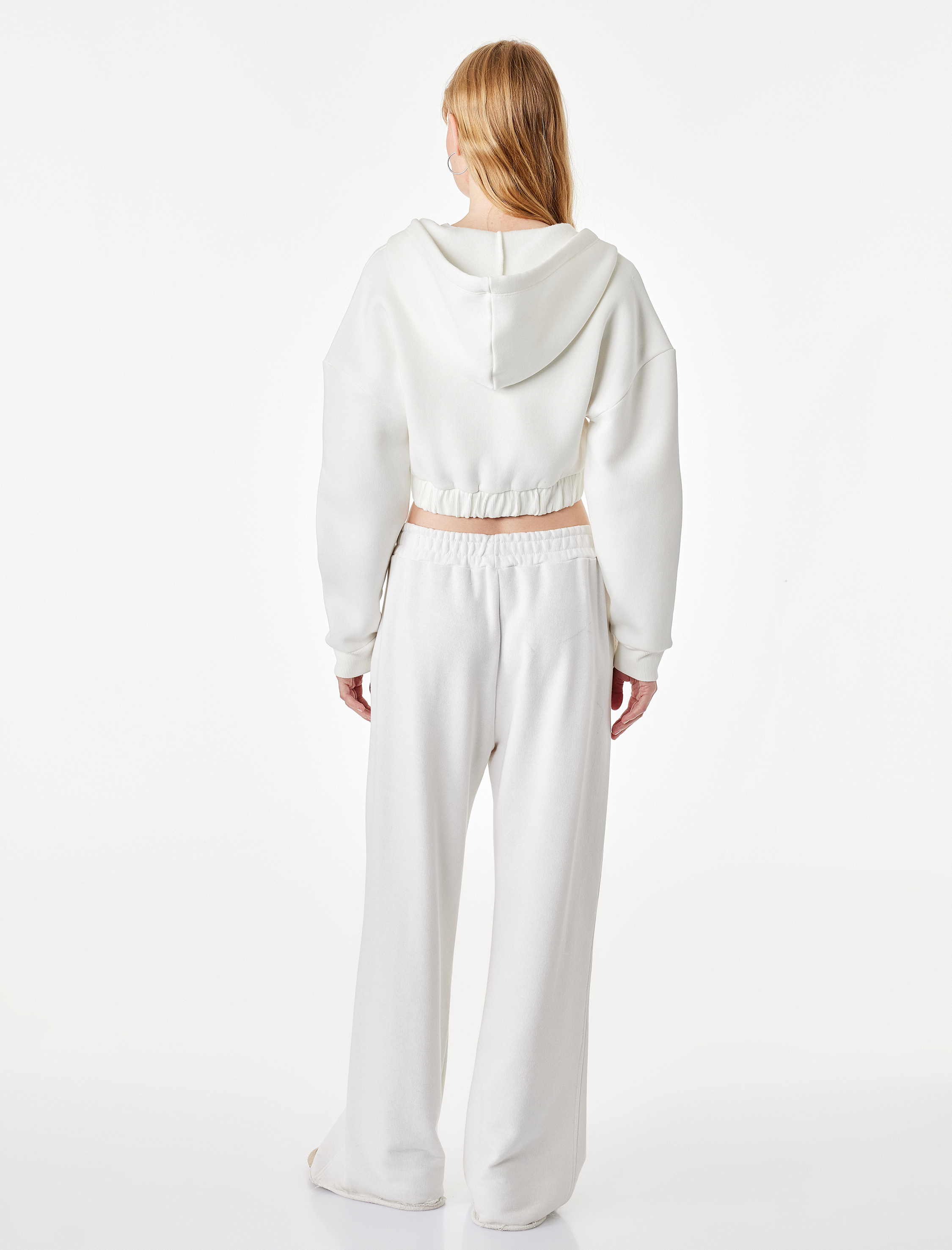   Şardonlu Uzun Kollu Kapüşonlu Korse Detaylı Fermuarlı Crop Sweatshirt