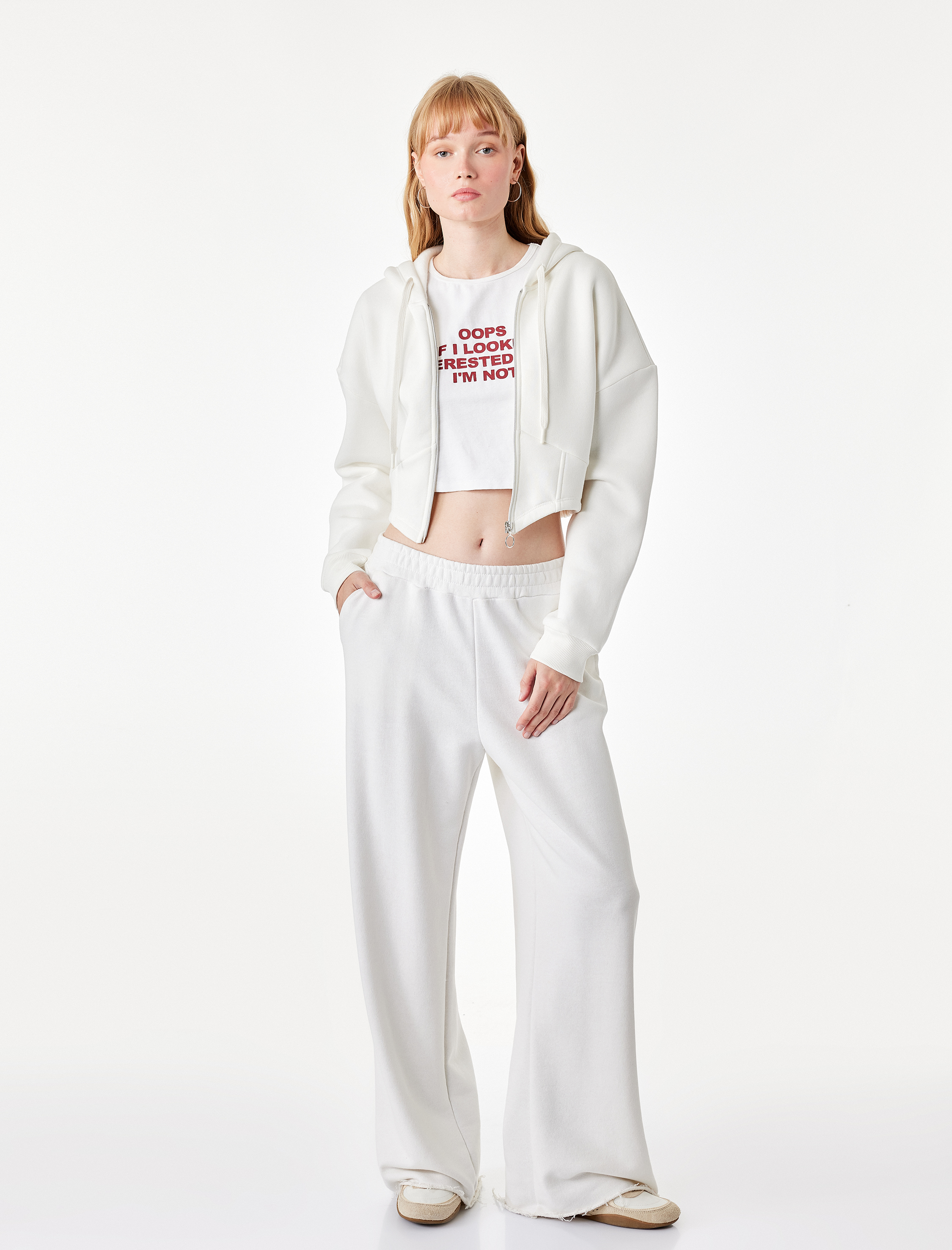   Şardonlu Uzun Kollu Kapüşonlu Korse Detaylı Fermuarlı Crop Sweatshirt