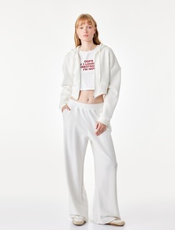 Şardonlu Uzun Kollu Kapüşonlu Korse Detaylı Fermuarlı Crop Sweatshirt