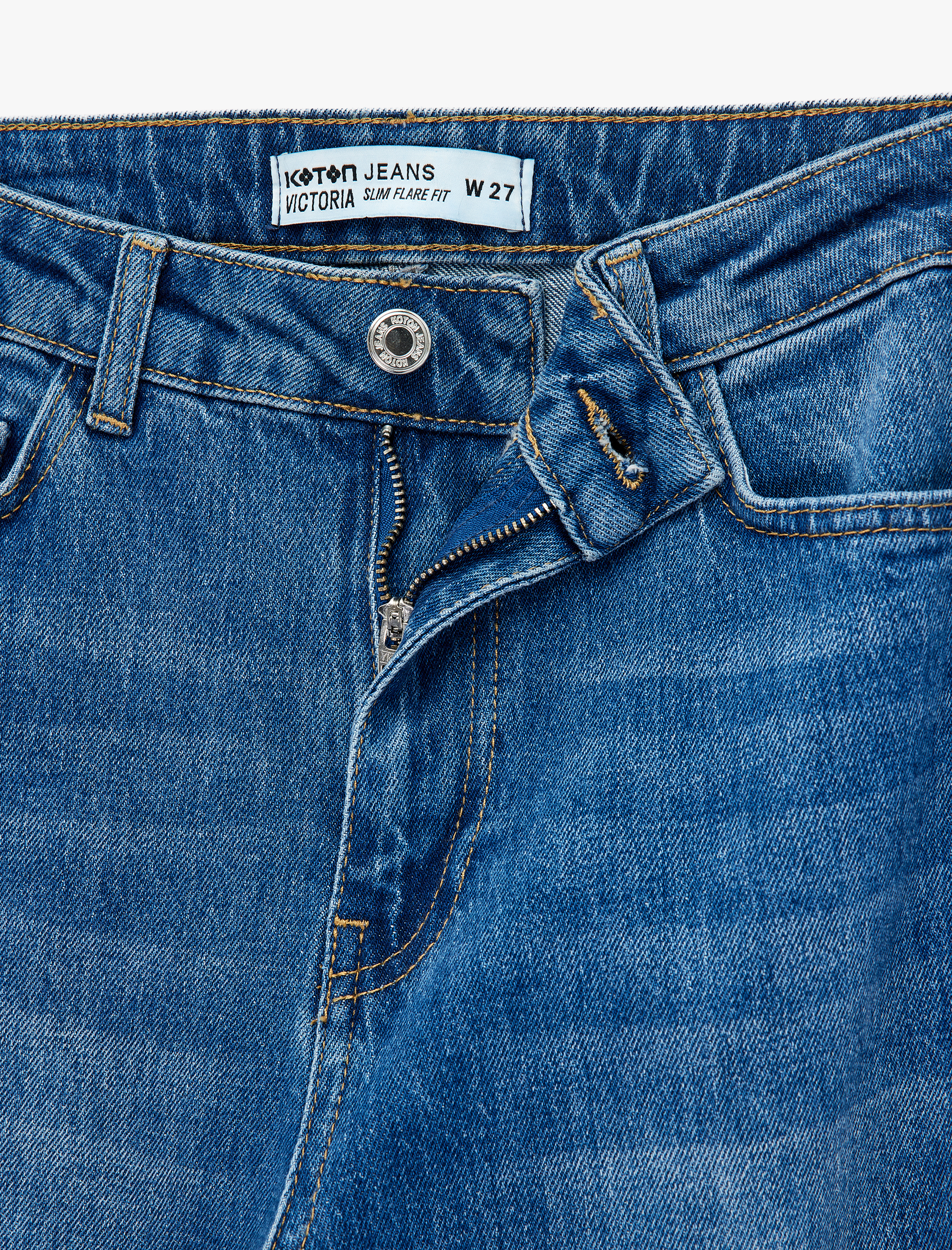   Pamuklu Yüksek Bel Düğmeli İspanyol Paça Denim Pantolon - Flare Jeans