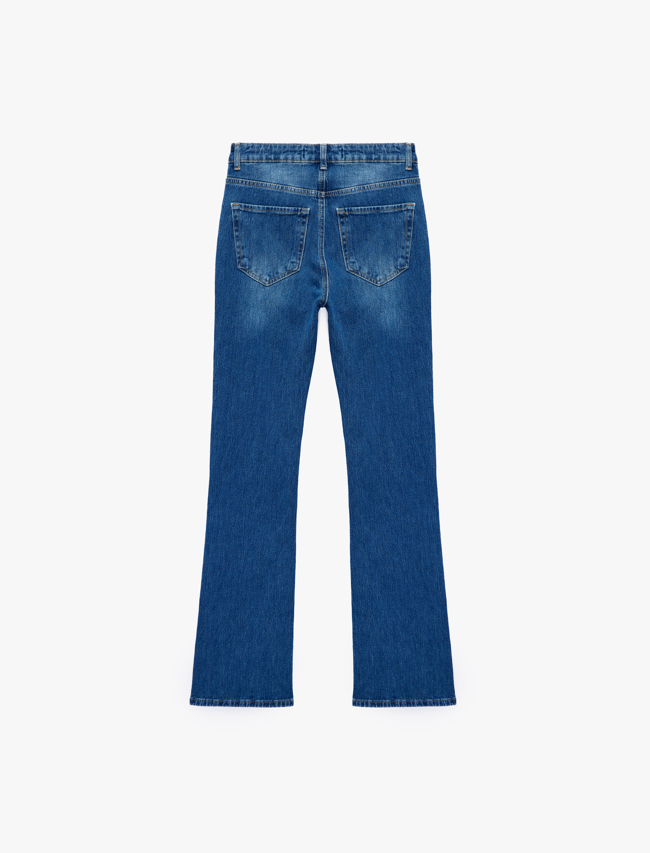   Pamuklu Yüksek Bel Düğmeli İspanyol Paça Denim Pantolon - Flare Jeans