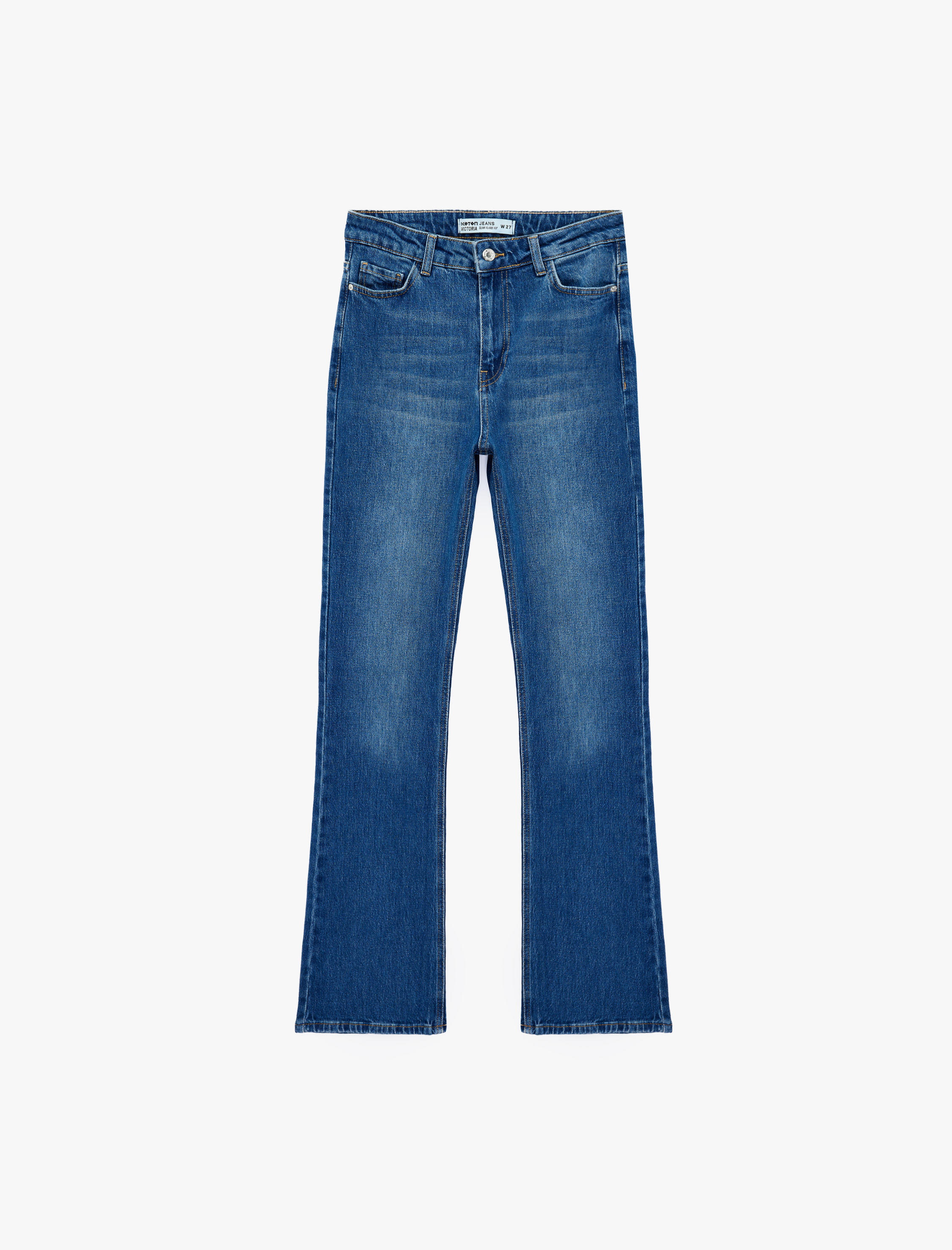   Pamuklu Yüksek Bel Düğmeli İspanyol Paça Denim Pantolon - Flare Jeans