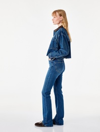 Pamuklu Yüksek Bel Düğmeli İspanyol Paça Denim Pantolon - Flare Jeans