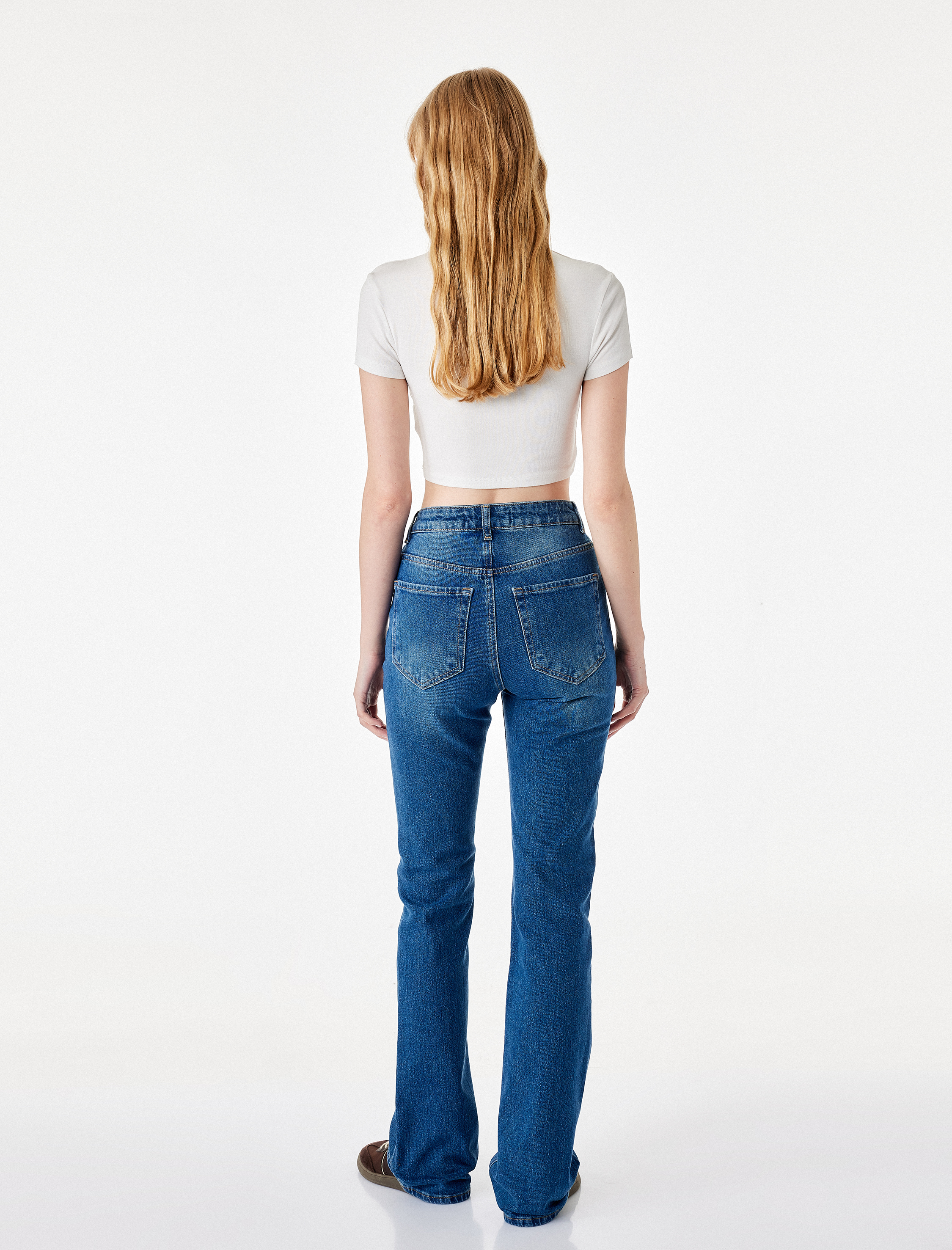   Pamuklu Yüksek Bel Düğmeli İspanyol Paça Denim Pantolon - Flare Jeans