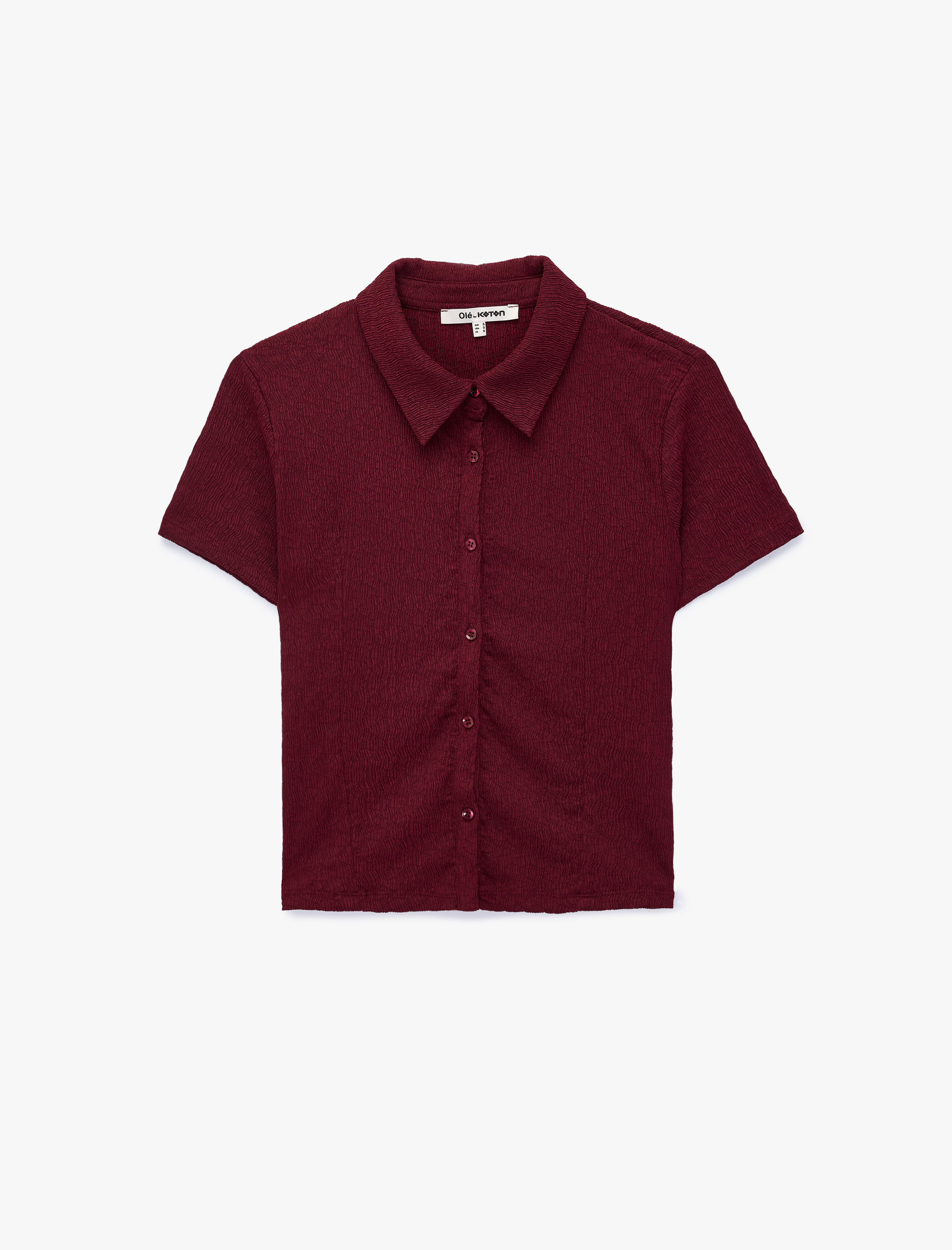   Regular Fit Kısa Kollu Düğmeli Bürümcük Kumaş Polo Yaka Bluz
