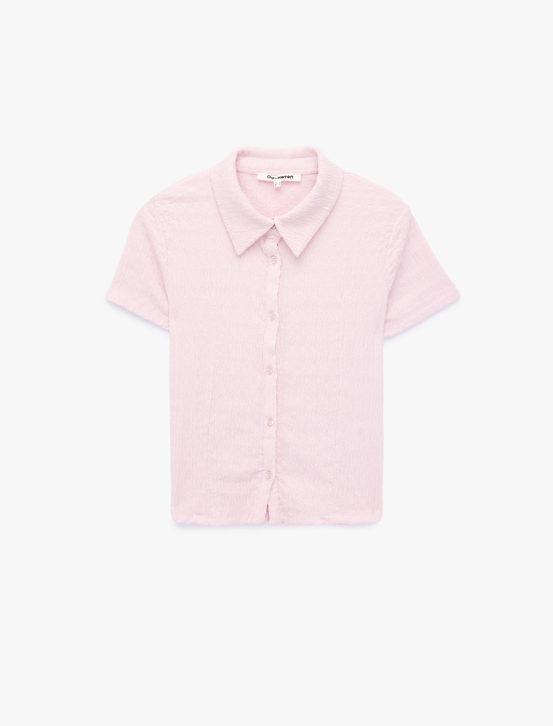   Regular Fit Kısa Kollu Düğmeli Bürümcük Kumaş Polo Yaka Bluz