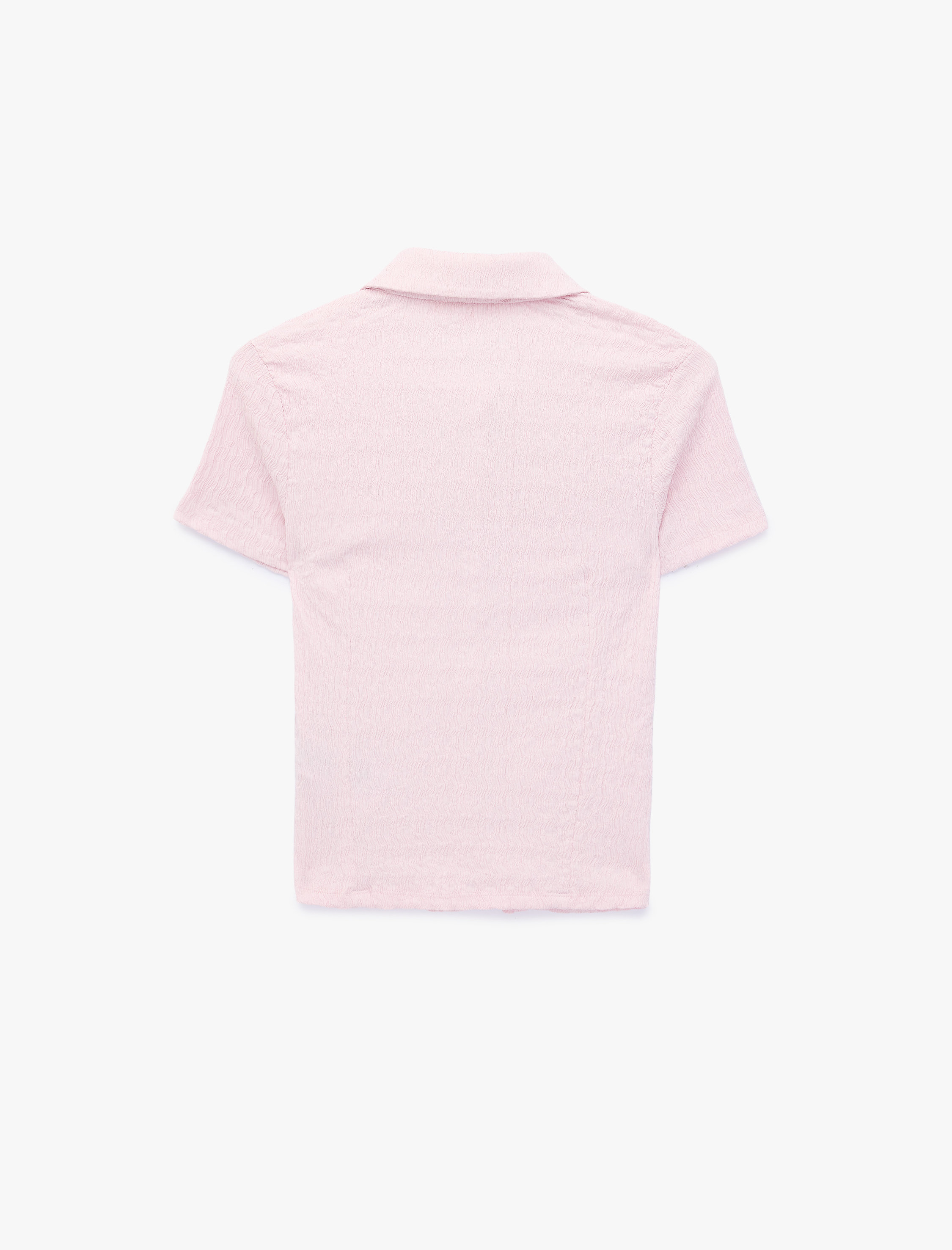   Regular Fit Kısa Kollu Düğmeli Bürümcük Kumaş Polo Yaka Bluz