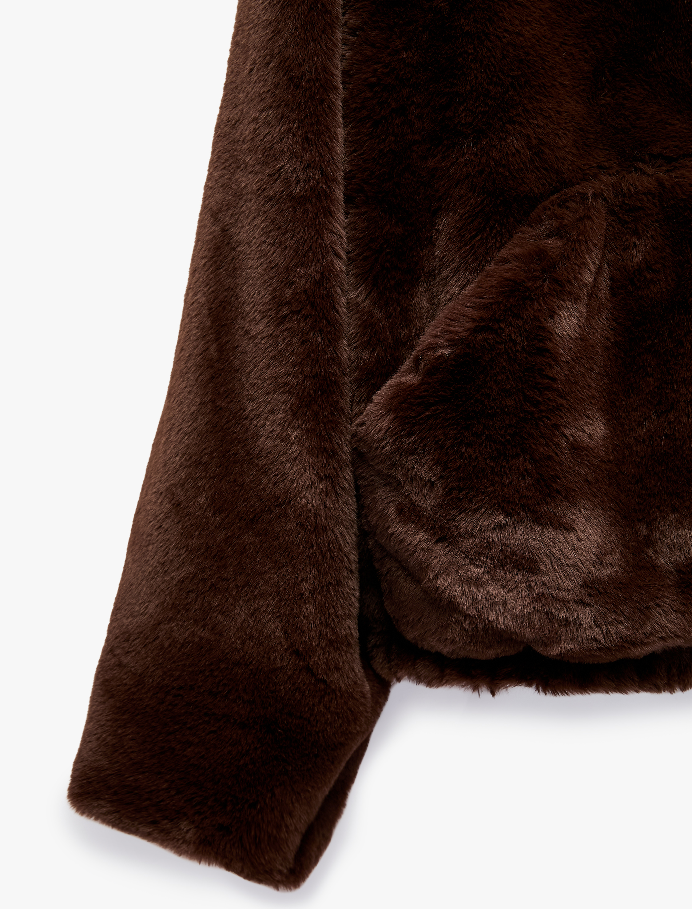   Fermuarlı Cepli Kapüşonlu Crop Peluş Ceket